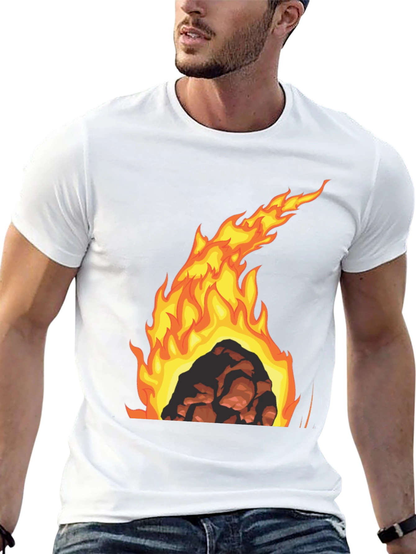 Fiery Rock Graphic Tee - Bold Black T-Shirt
