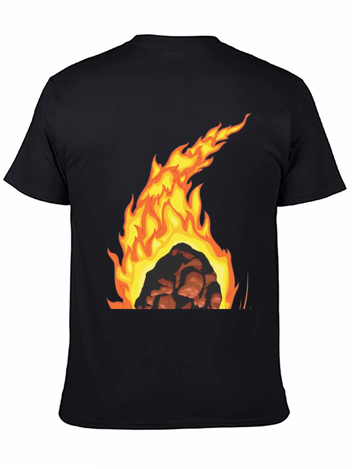Fiery Rock Graphic Tee - Bold Black T-Shirt