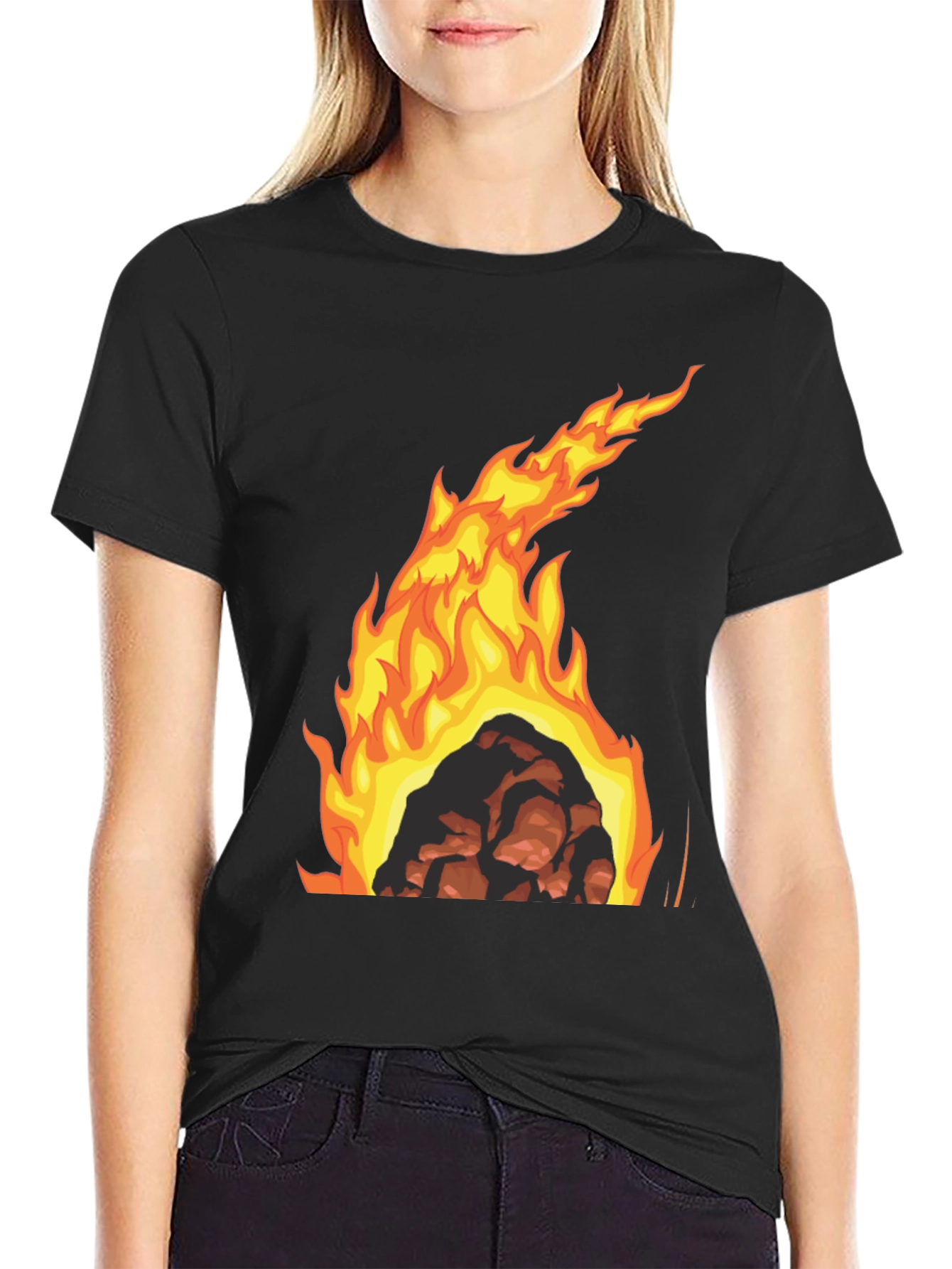 Fiery Rock Graphic Tee - Bold Black T-Shirt