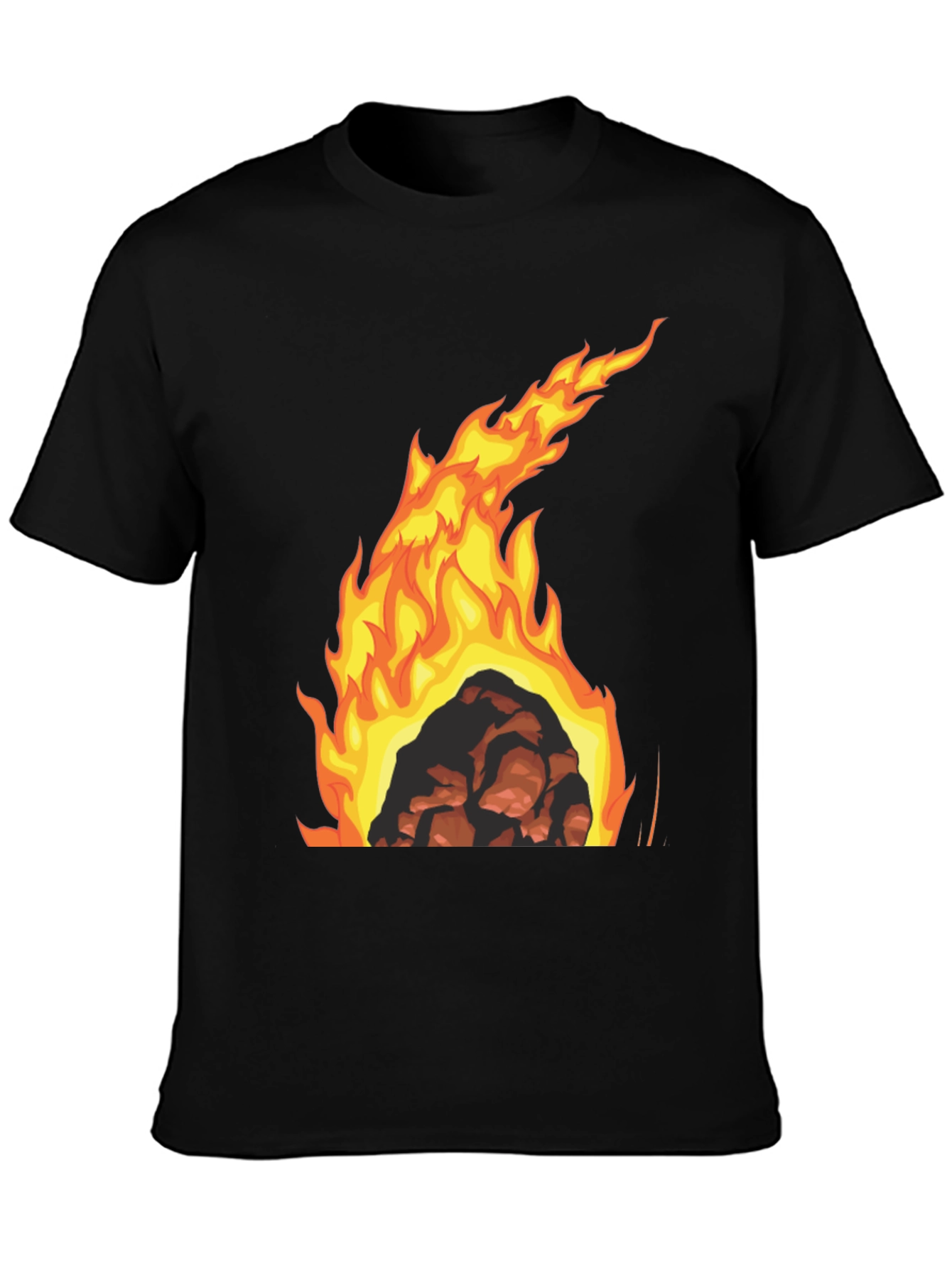 Fiery Rock Graphic Tee - Bold Black T-Shirt
