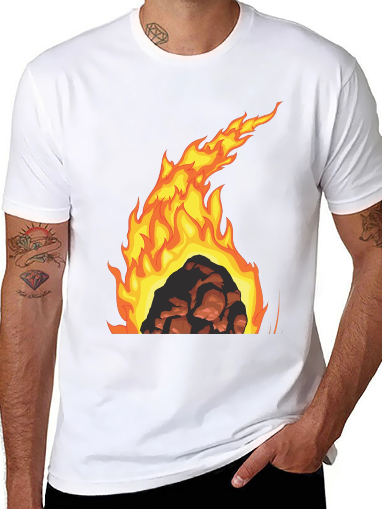 Fiery Rock Graphic Tee - Bold Black T-Shirt