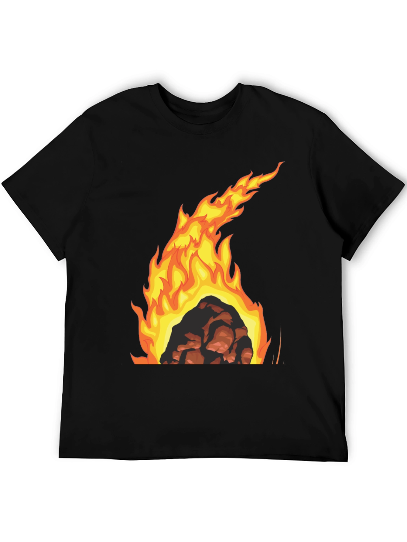 Fiery Rock Graphic Tee - Bold Black T-Shirt