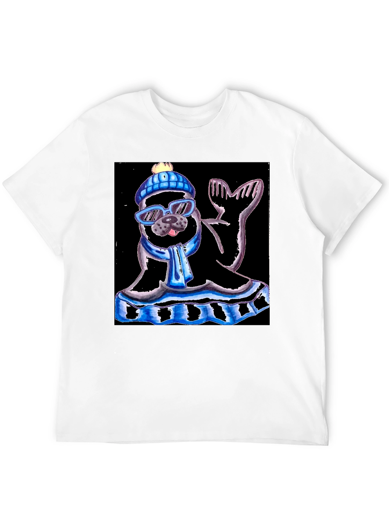 Seal with Hat and Shades Black T-Shirt
