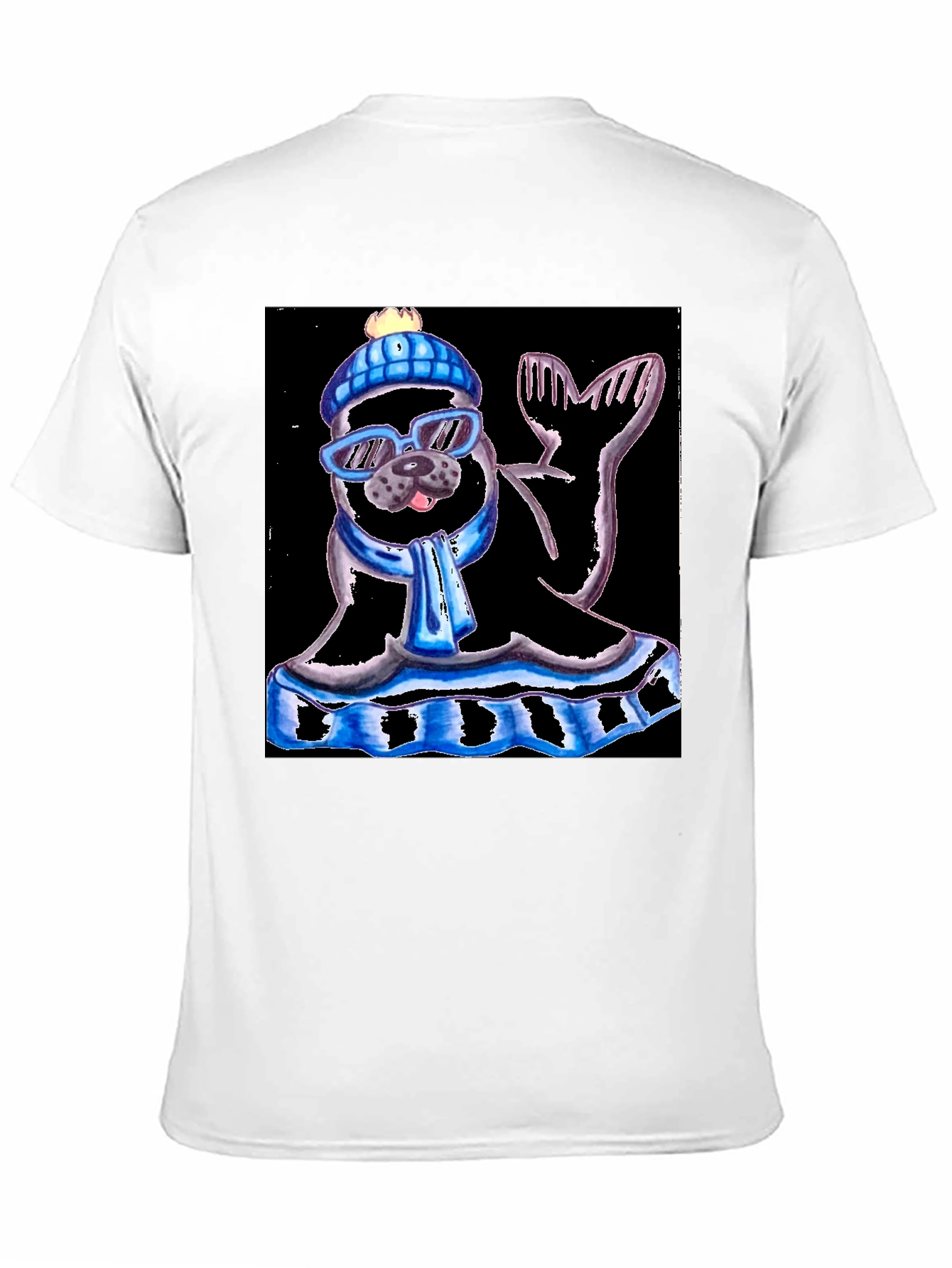 Seal with Hat and Shades Black T-Shirt