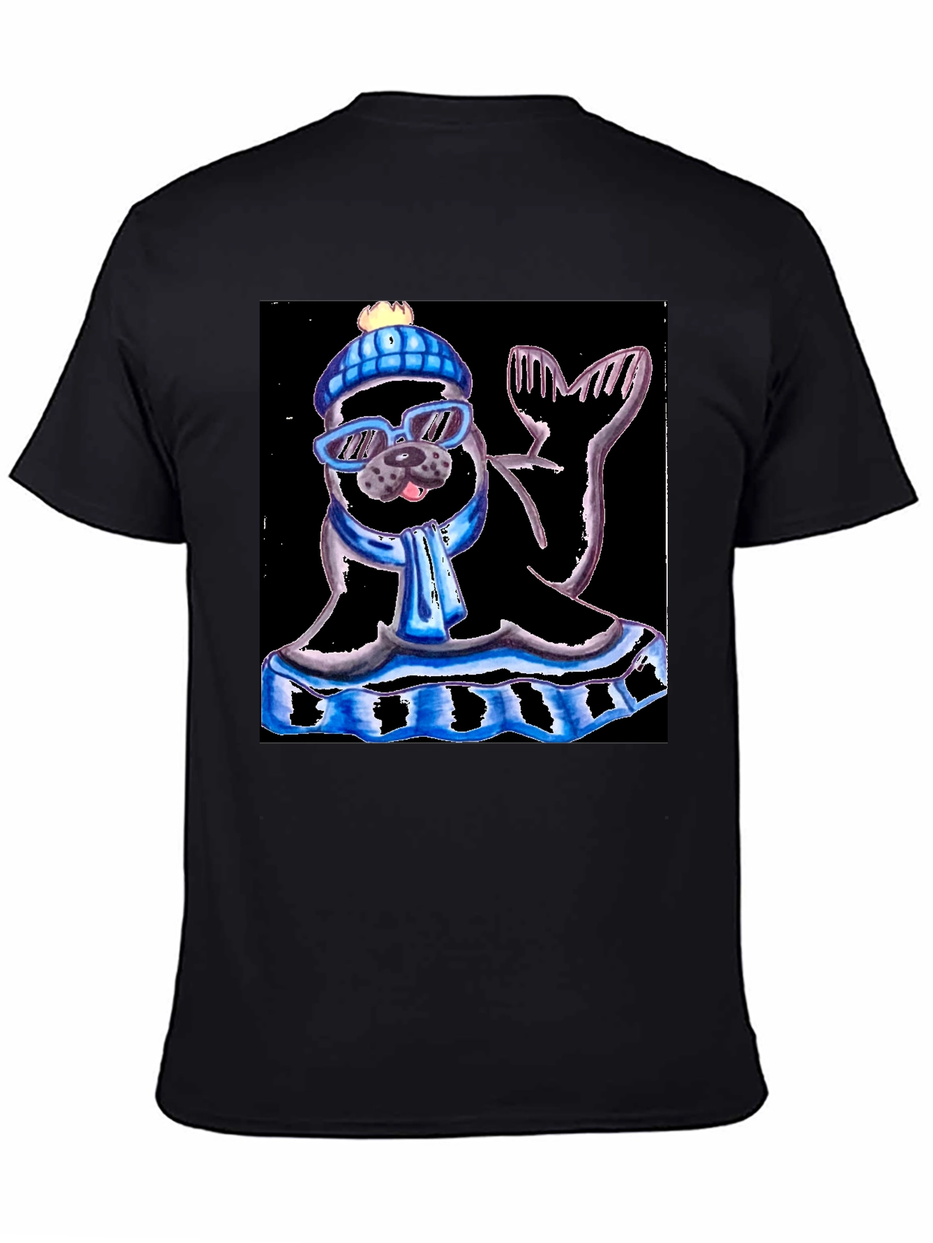 Seal with Hat and Shades Black T-Shirt