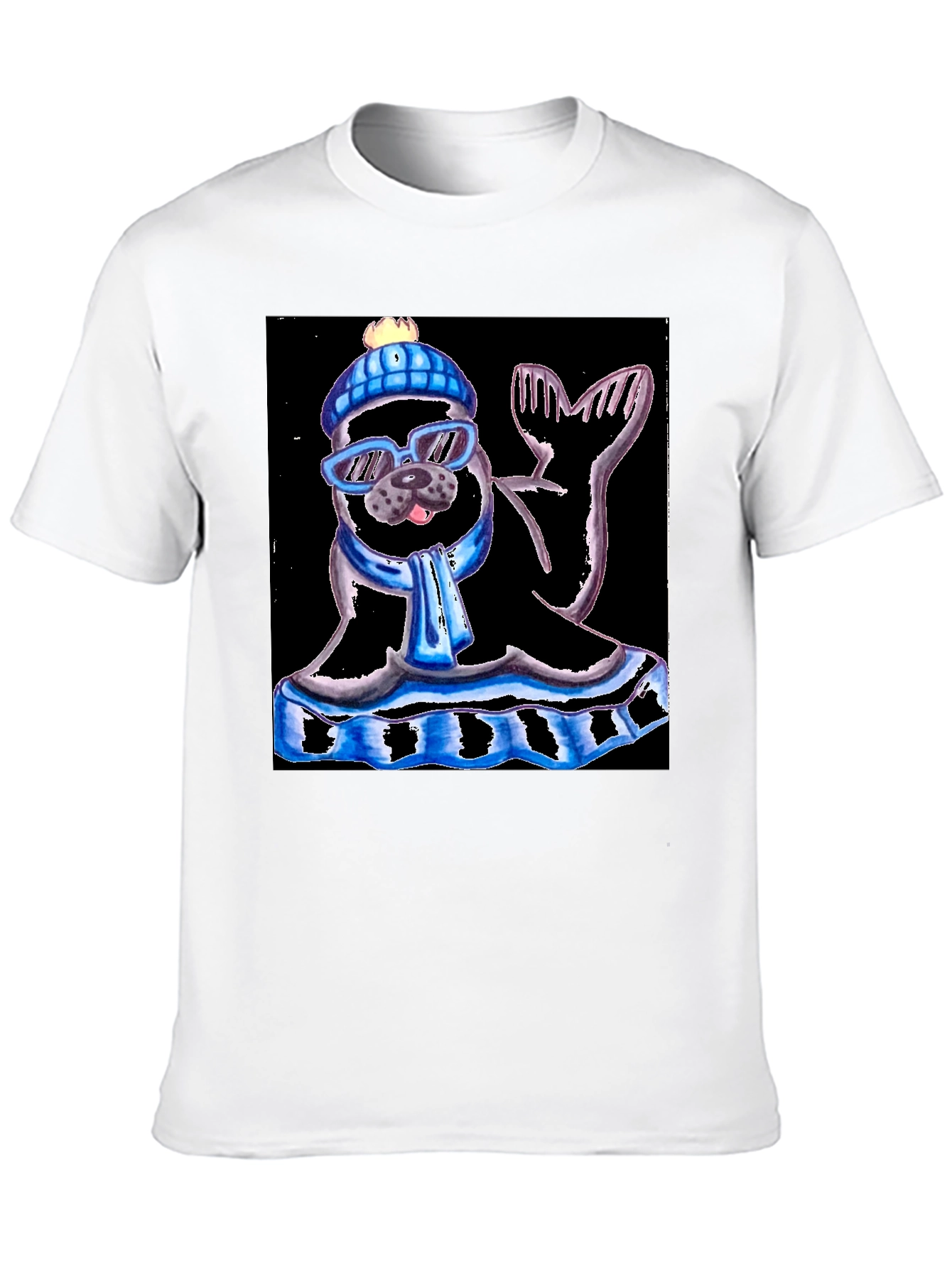 Seal with Hat and Shades Black T-Shirt