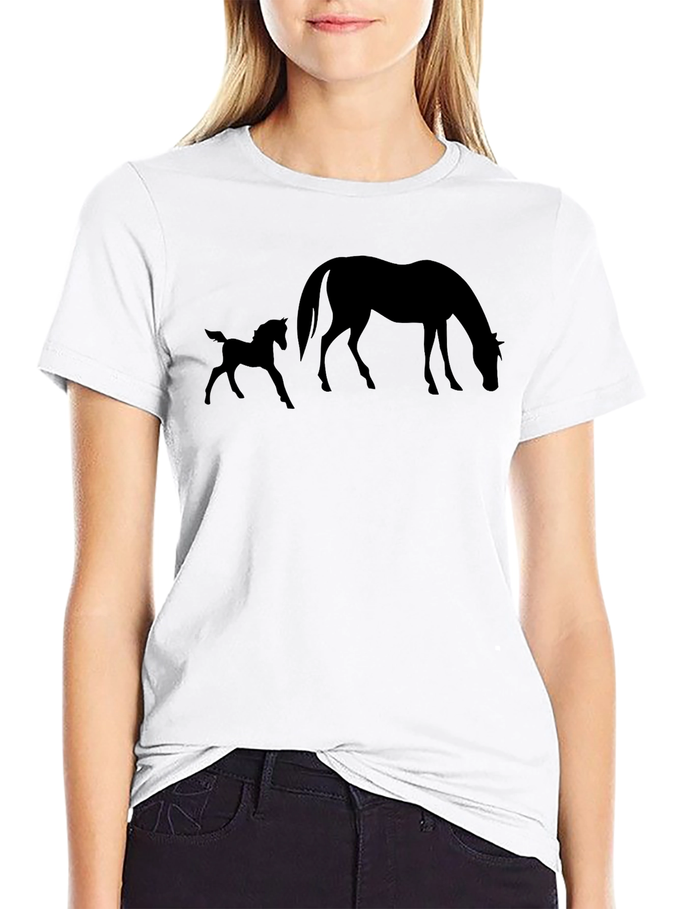 Black Horse and Foal Silhouette Graphic Tee