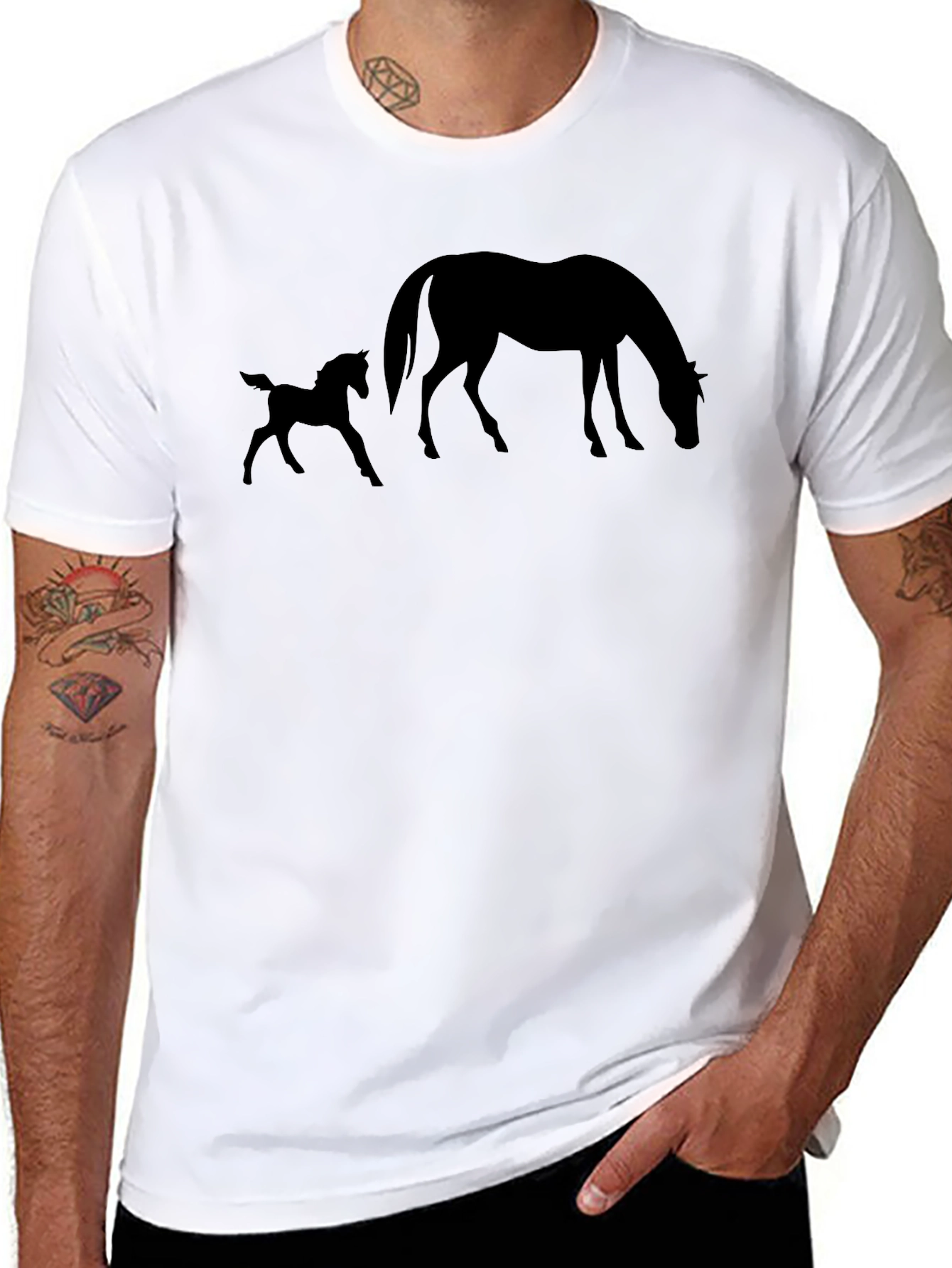 Black Horse and Foal Silhouette Graphic Tee