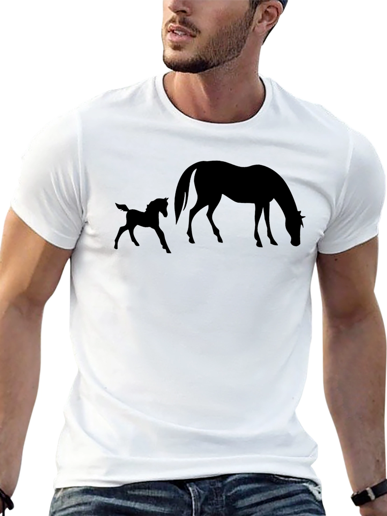 Black Horse and Foal Silhouette Graphic Tee