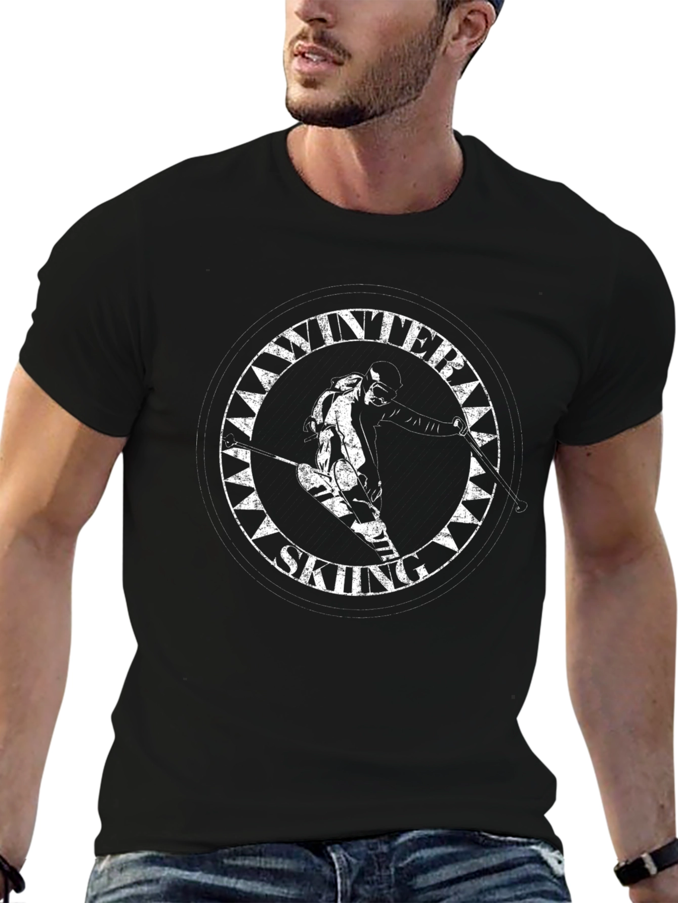Winter Skiing Graphic T-Shirt - Black