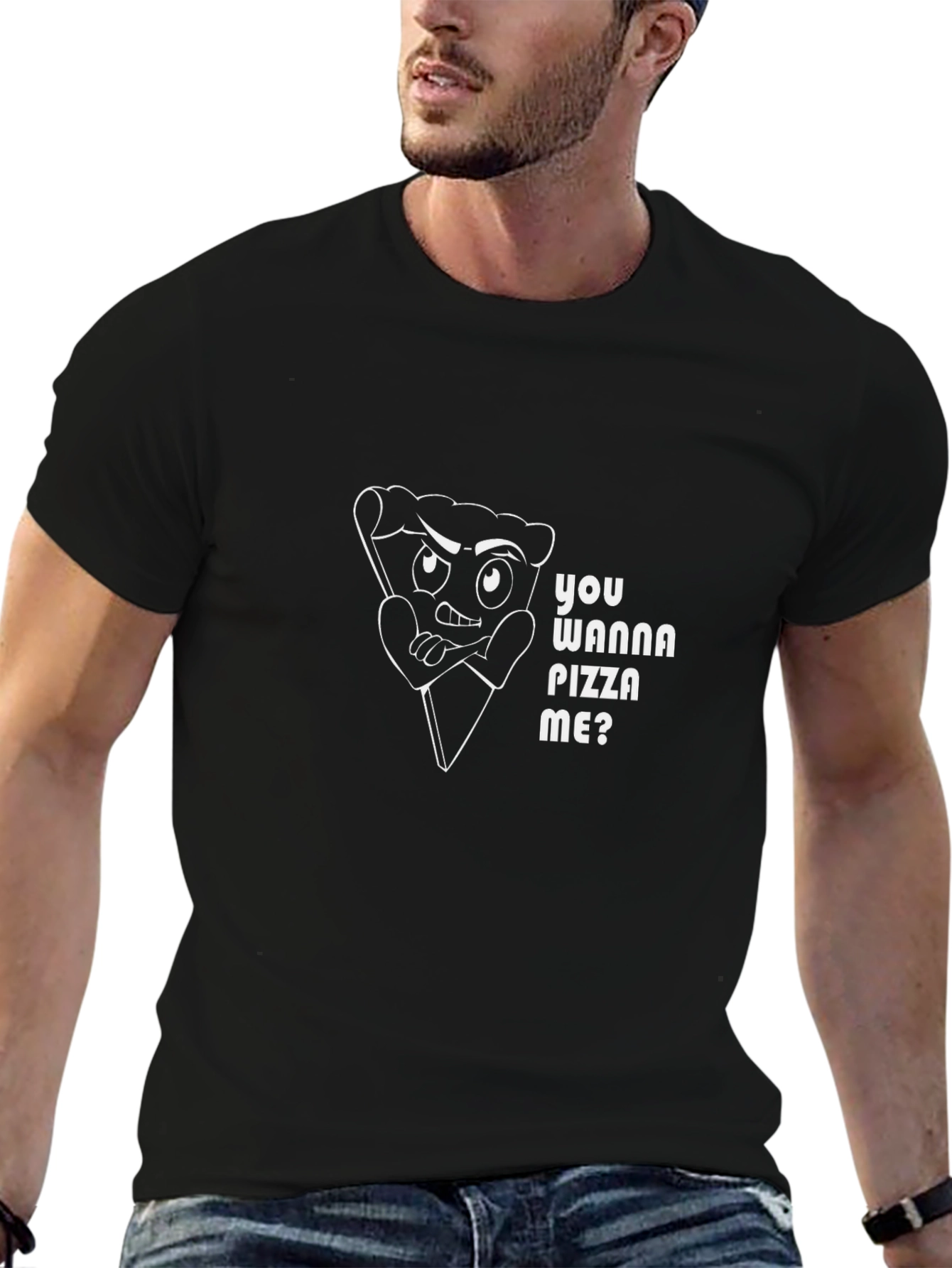 Pizza Pun Black T-Shirt - You Wanna Pizza Me?