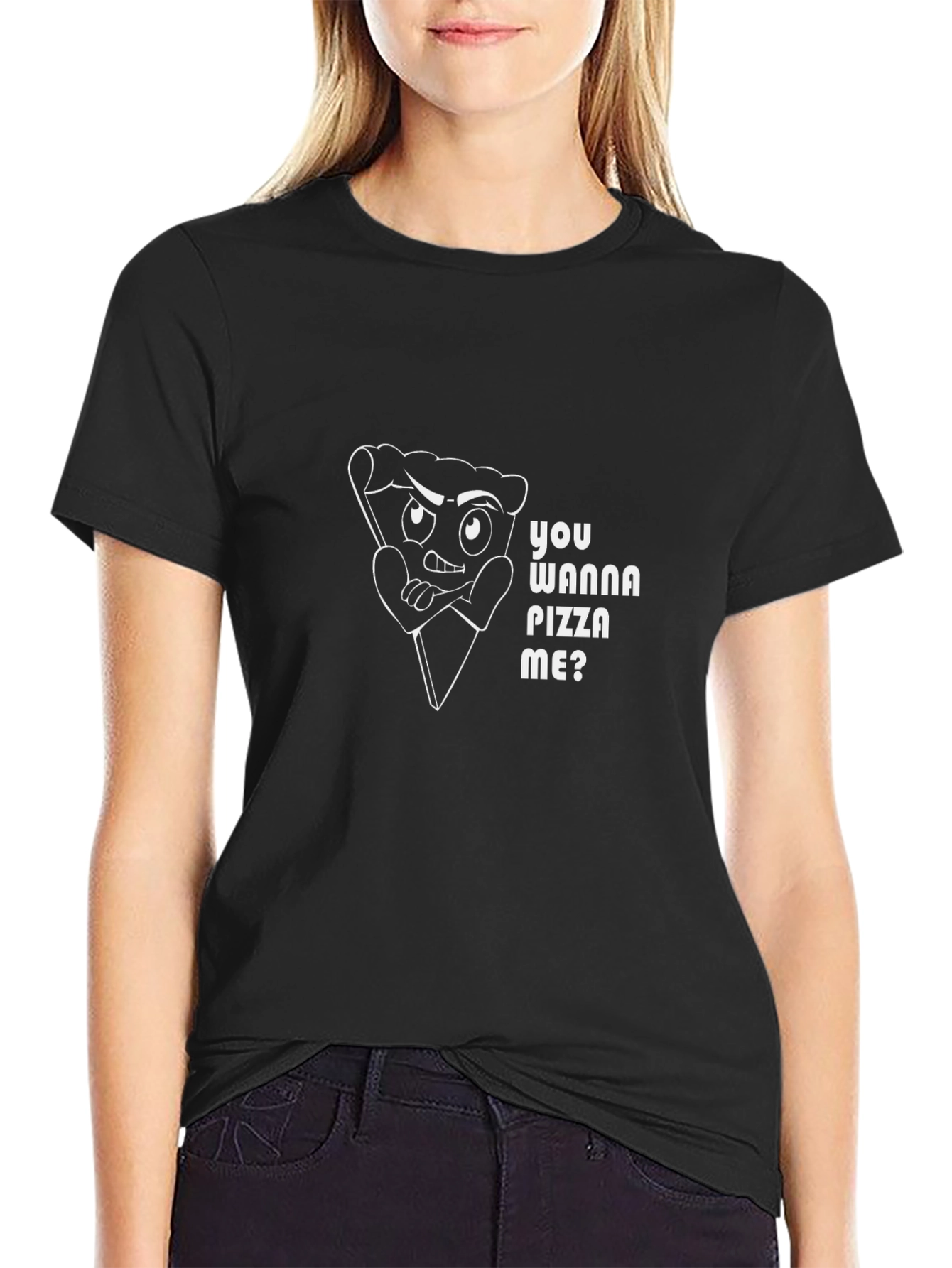 Pizza Pun Black T-Shirt - You Wanna Pizza Me?