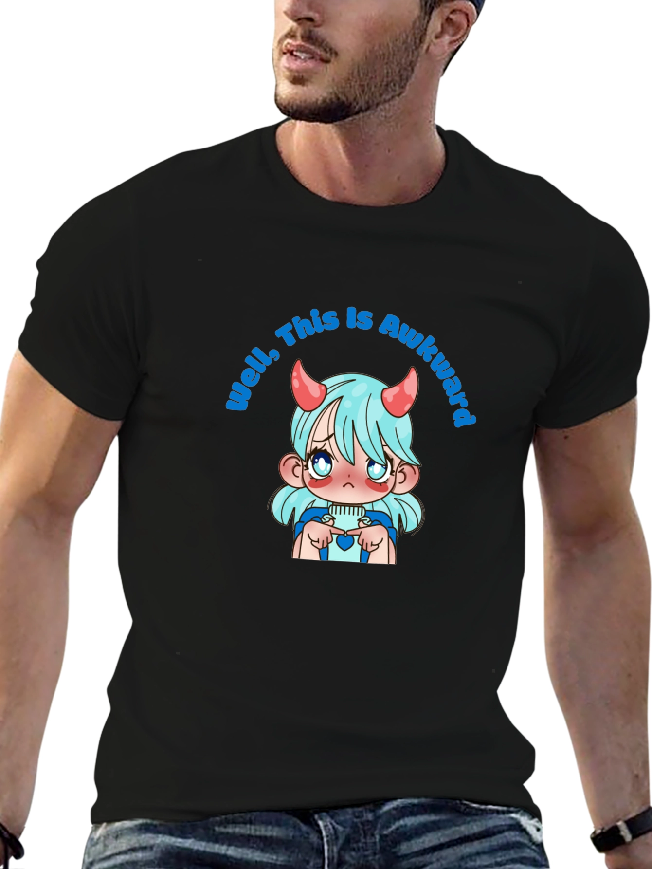 Awkward Anime Girl Graphic T-Shirt - Black