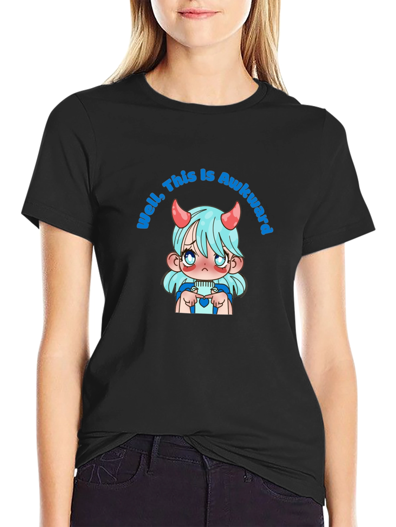 Awkward Anime Girl Graphic T-Shirt - Black