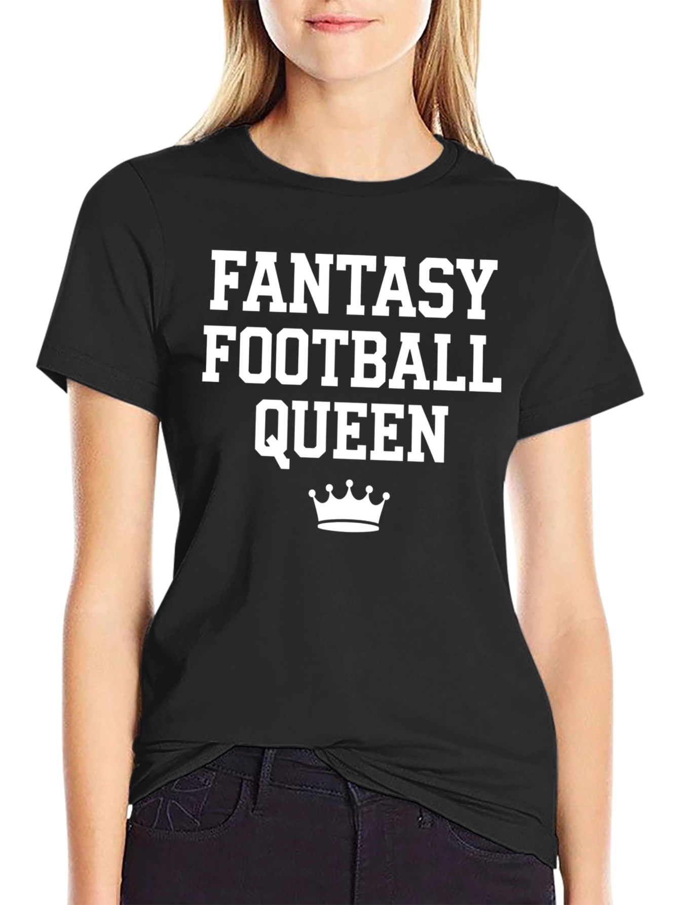 Fantasy Football Queen Black Graphic T-Shirt