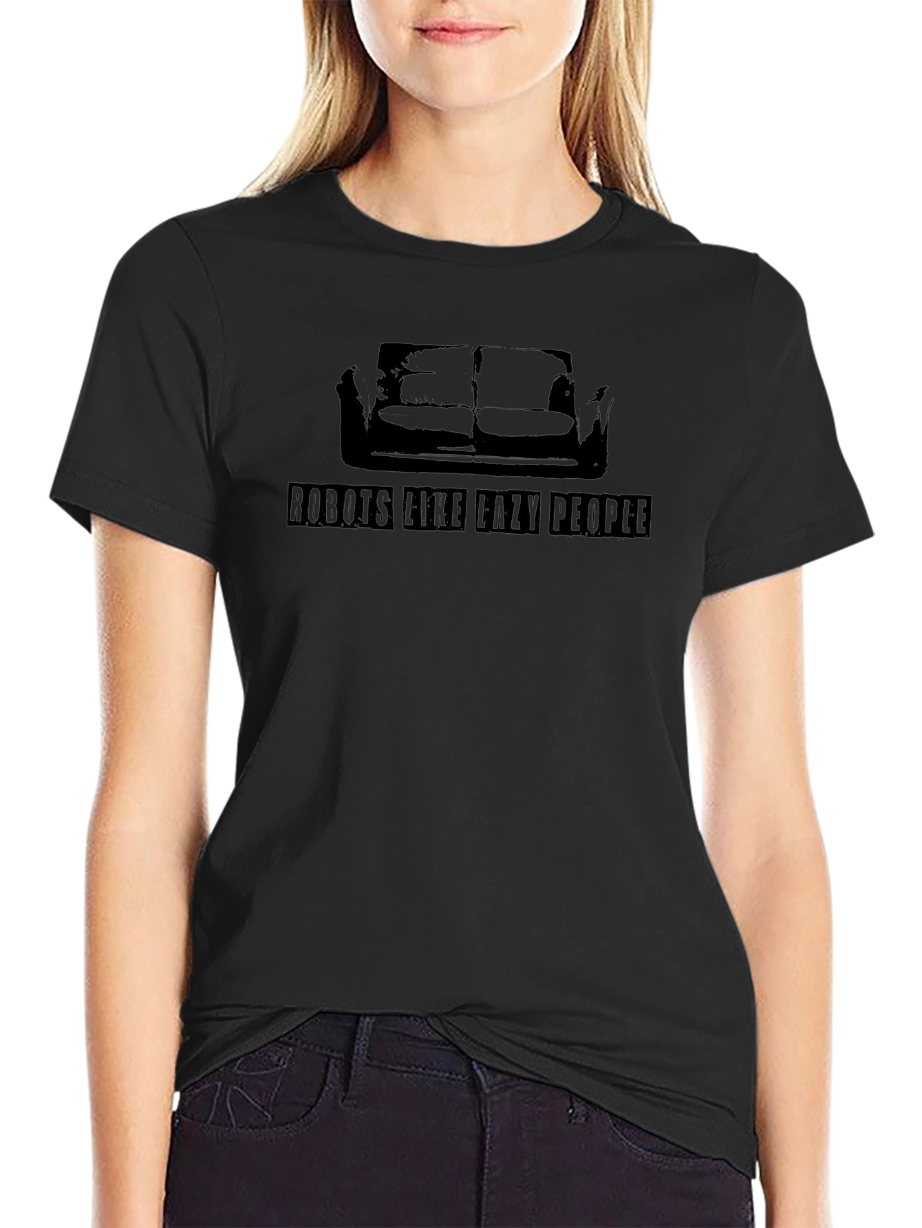 Robots Like Lazy People Black T-Shirt
