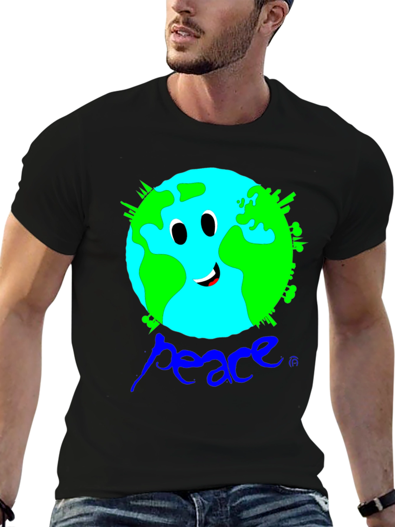 Earth Peace Graphic Black T-Shirt