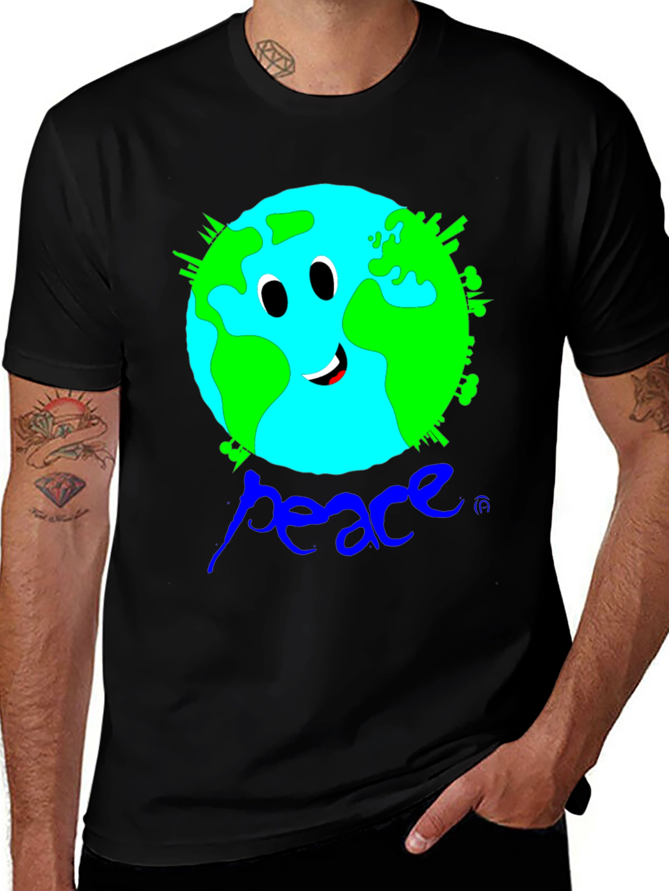 Earth Peace Graphic Black T-Shirt