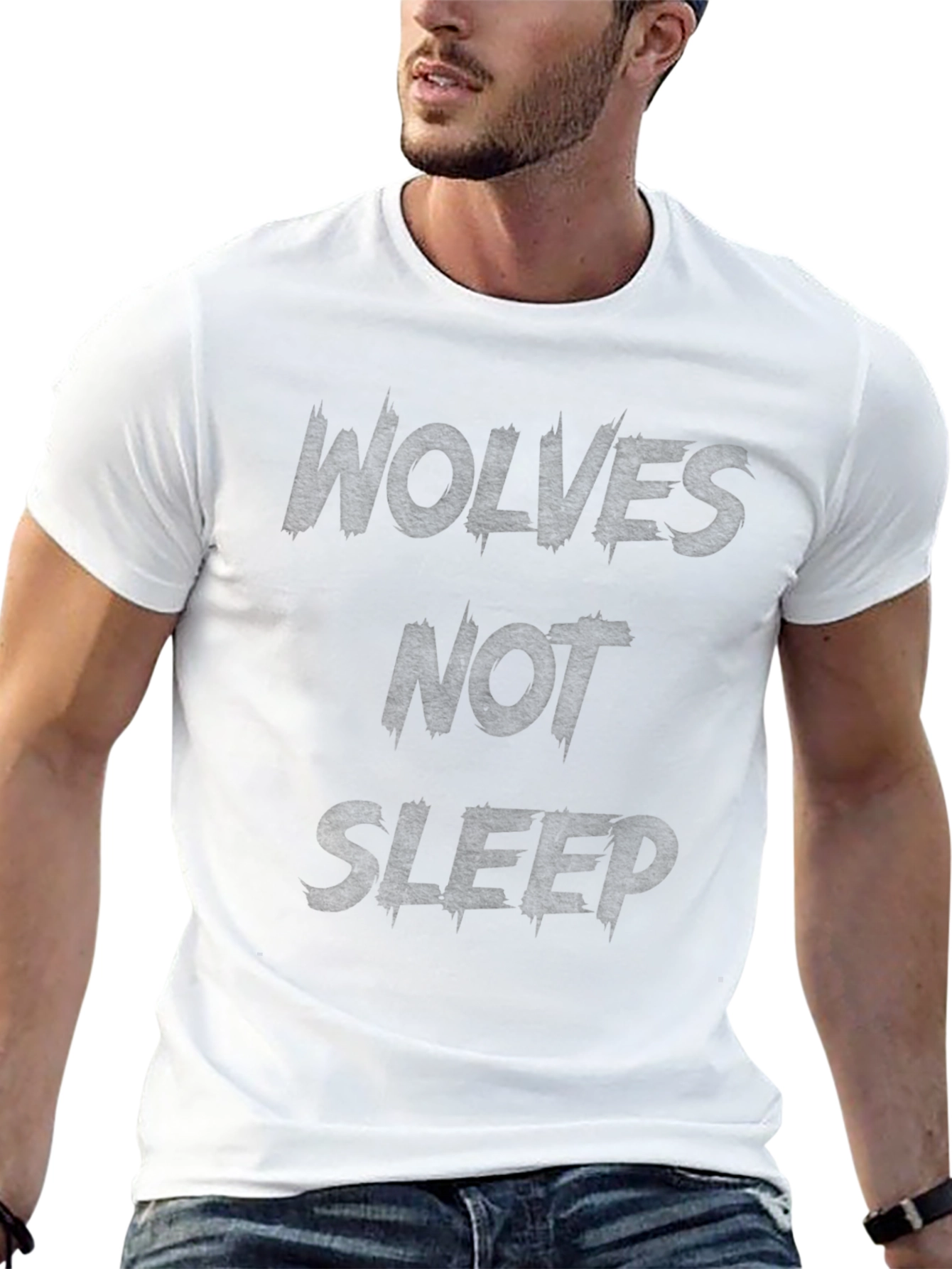 Wolves Not Sleep Graphic Print Black T-Shirt