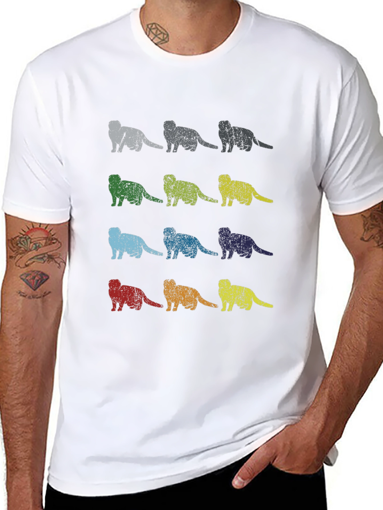 Retro Ferret Pattern Black T-Shirt