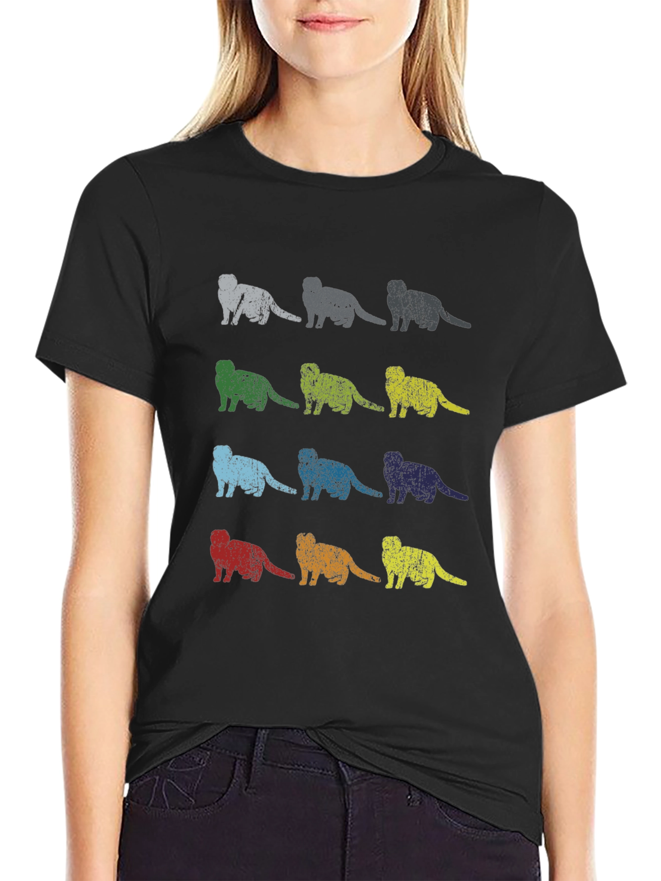 Retro Ferret Pattern Black T-Shirt