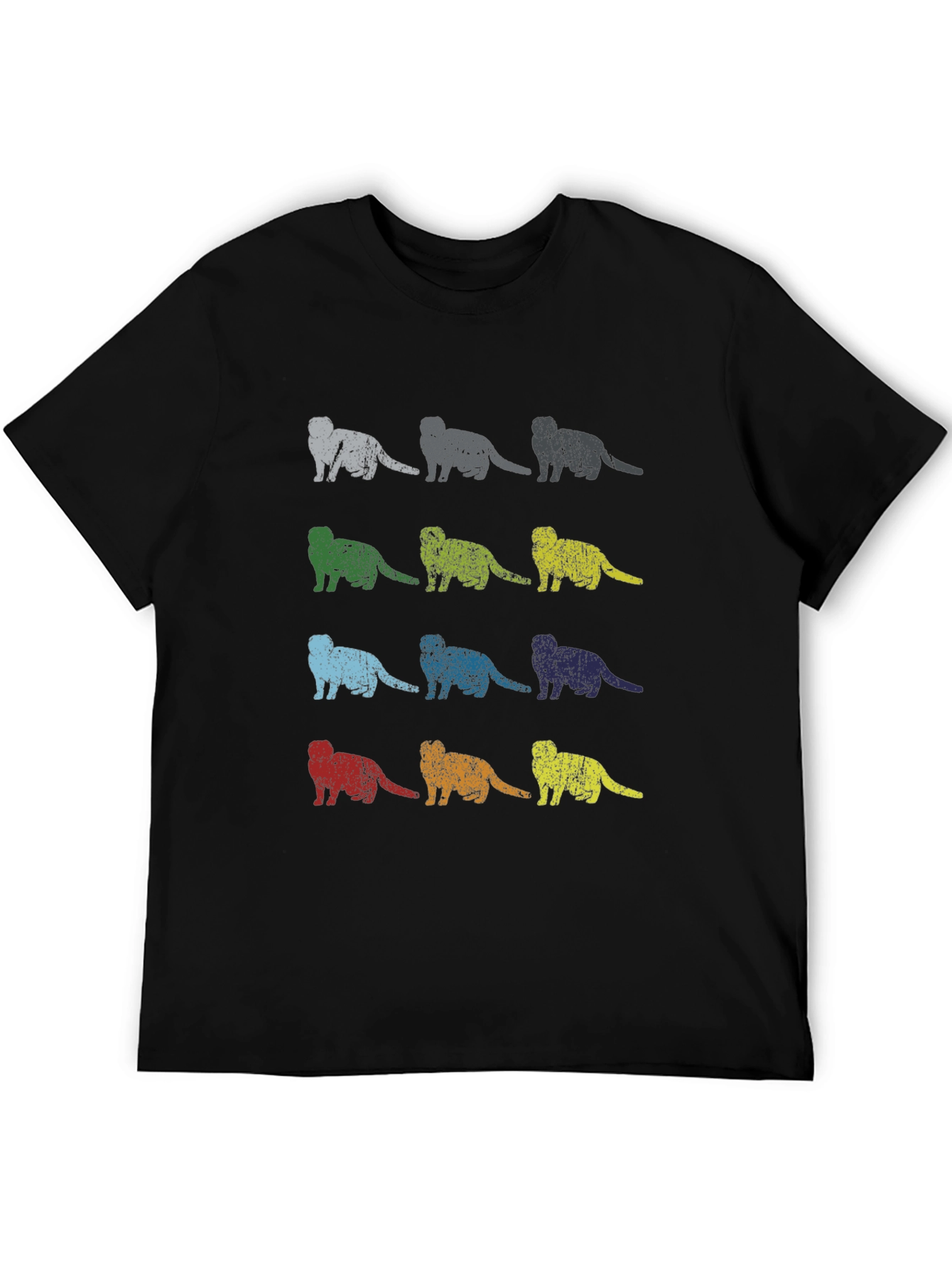 Retro Ferret Pattern Black T-Shirt