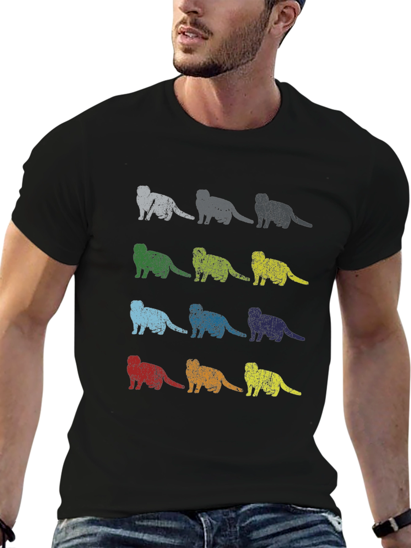 Retro Ferret Pattern Black T-Shirt
