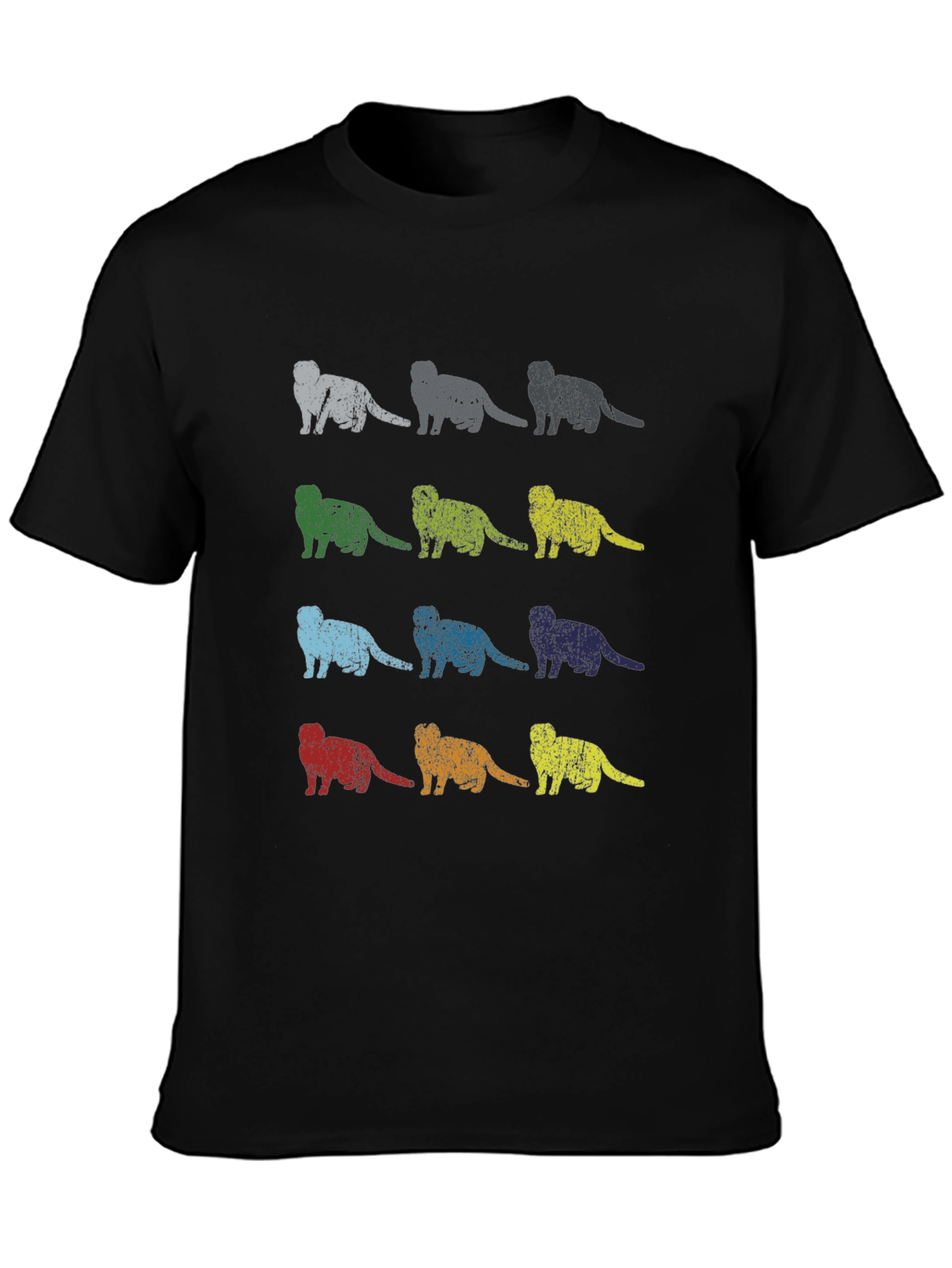 Retro Ferret Pattern Black T-Shirt