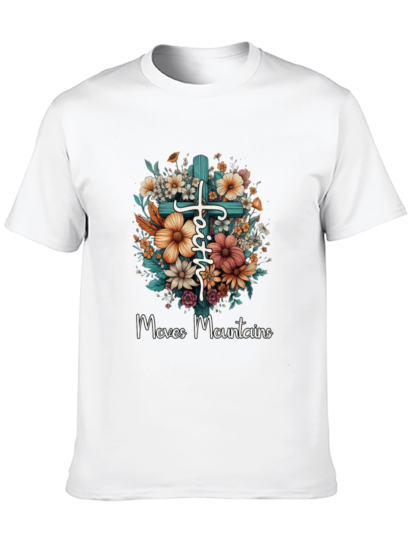 Faith Moves Mountains Floral Cross T-Shirt