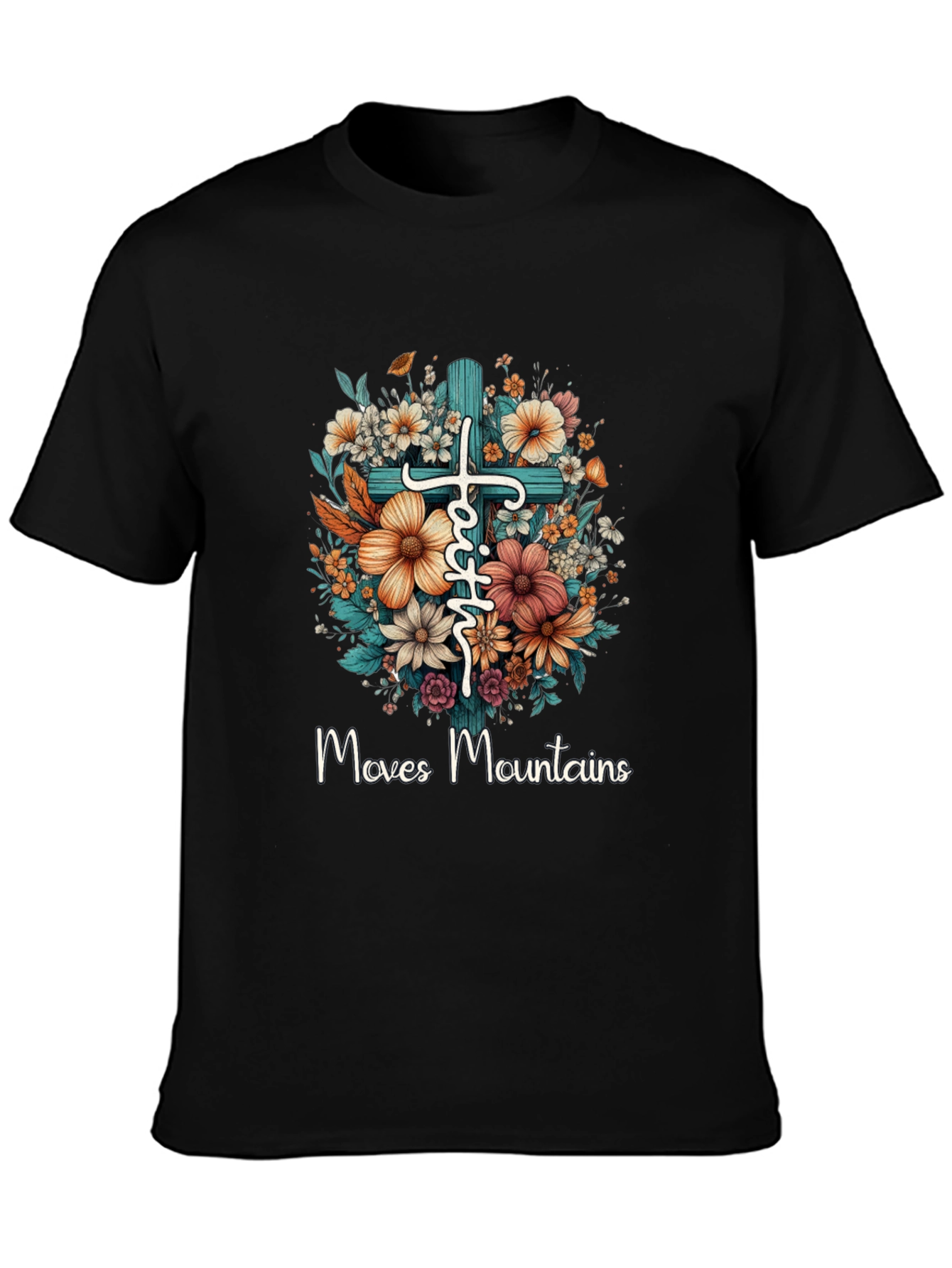 Faith Moves Mountains Floral Cross T-Shirt