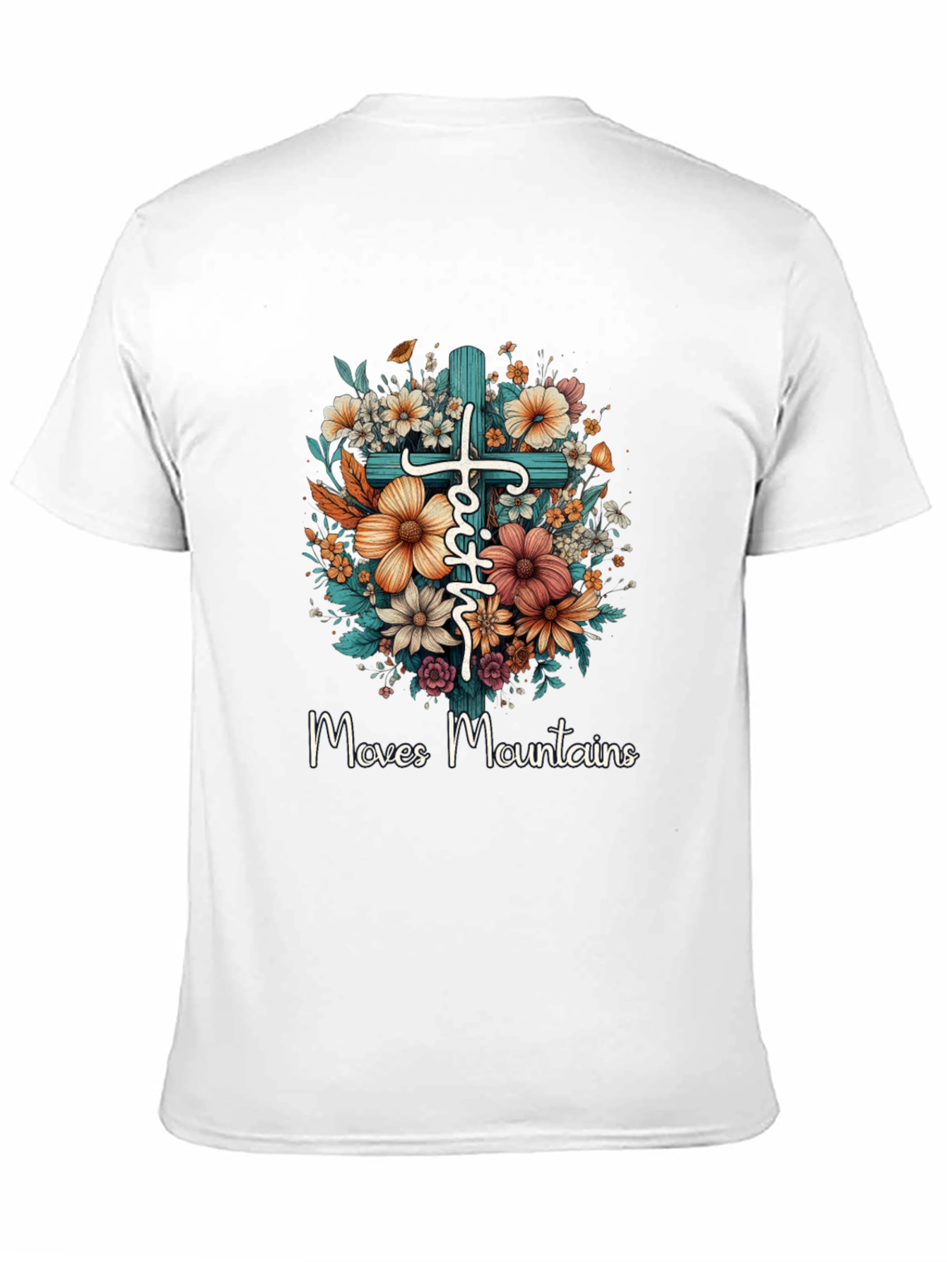 Faith Moves Mountains Floral Cross T-Shirt