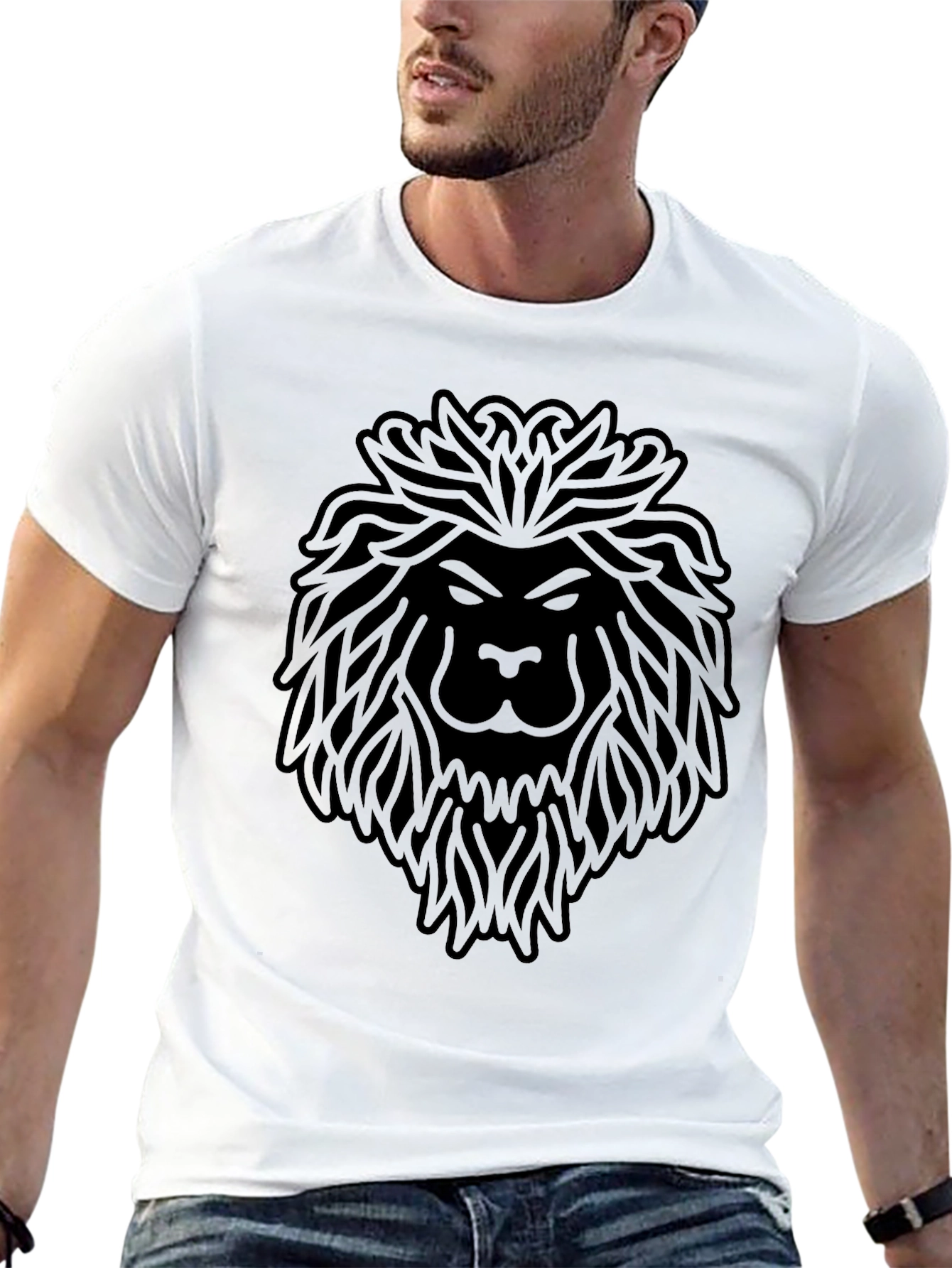 Lion Graphic Tee - Modern Mens Black T-Shirt