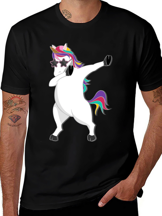 Dabbing Unicorn Graphic Tee - Trendy Black T-Shirt