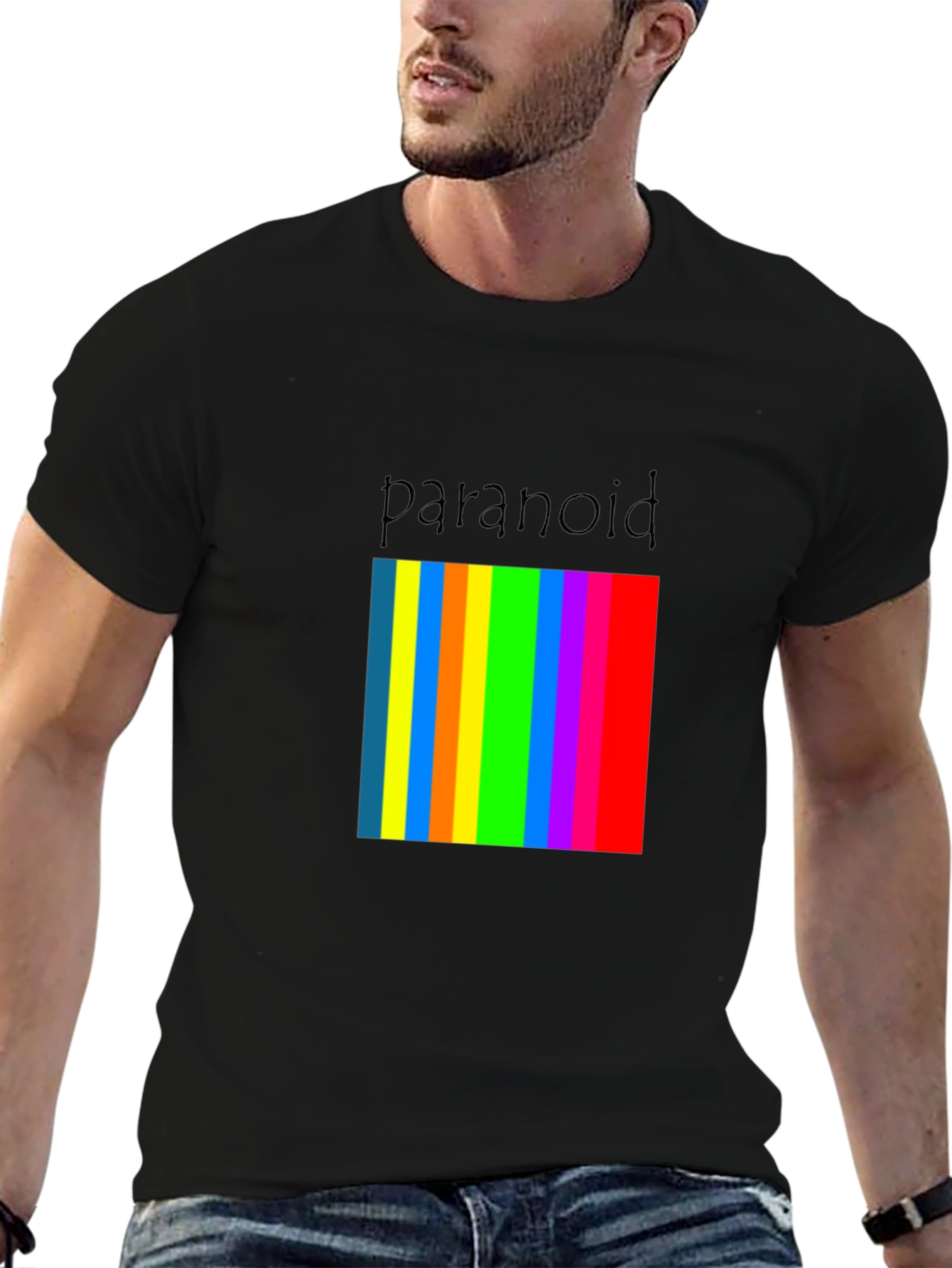 Paranoid Rainbow Stripe Graphic Tee - Black