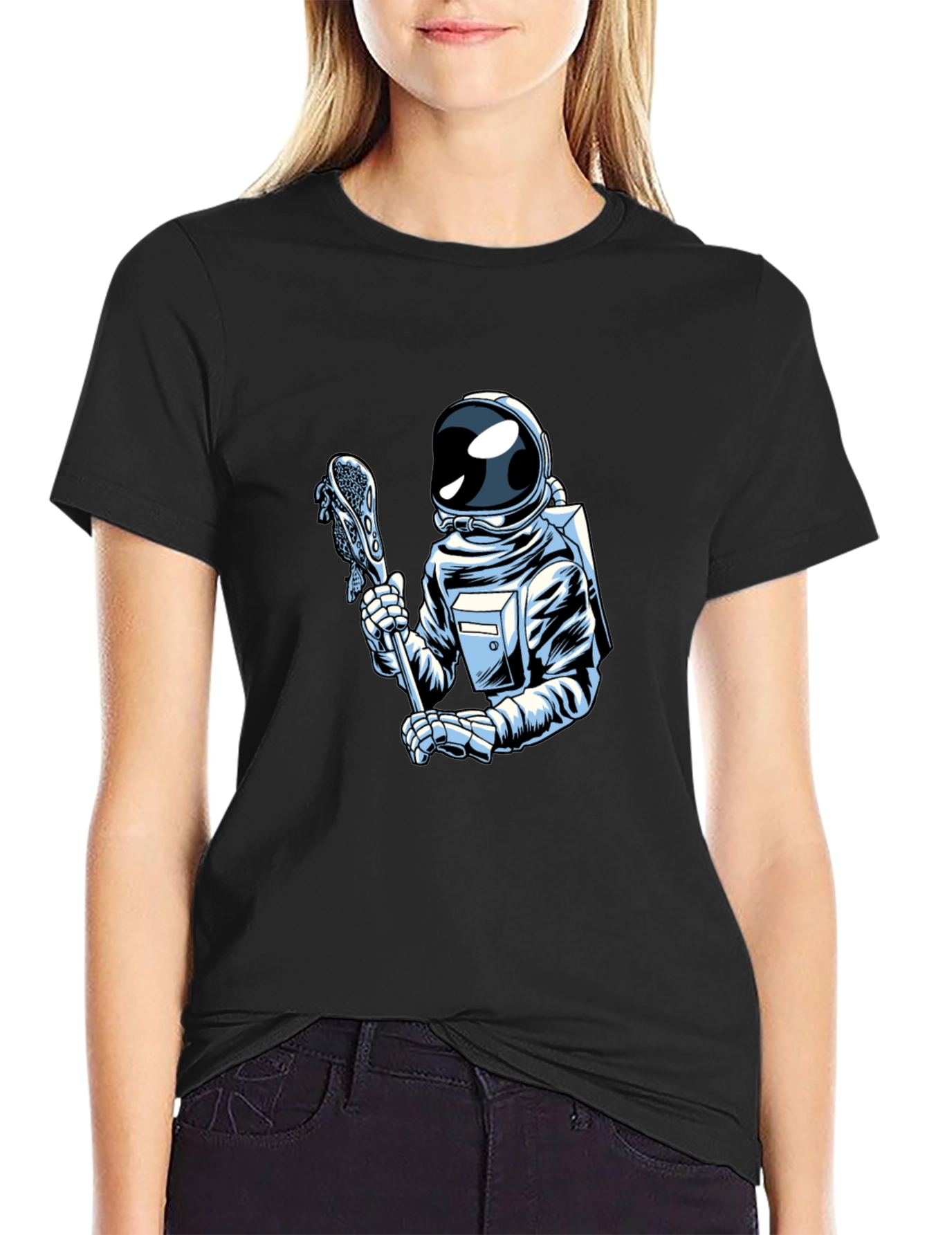Astronaut Lacrosse Player Graphic T-Shirt - Cool Space Design