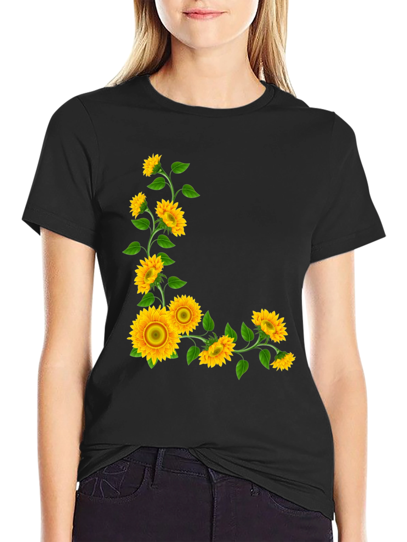 Sunflower Graphic Tee - Black Casual T-Shirt