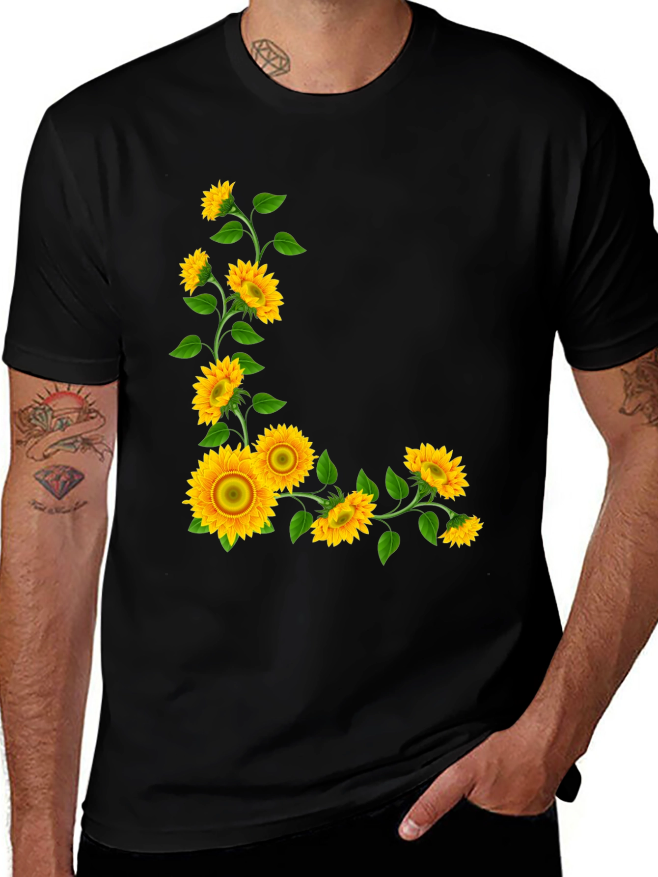 Sunflower Graphic Tee - Black Casual T-Shirt