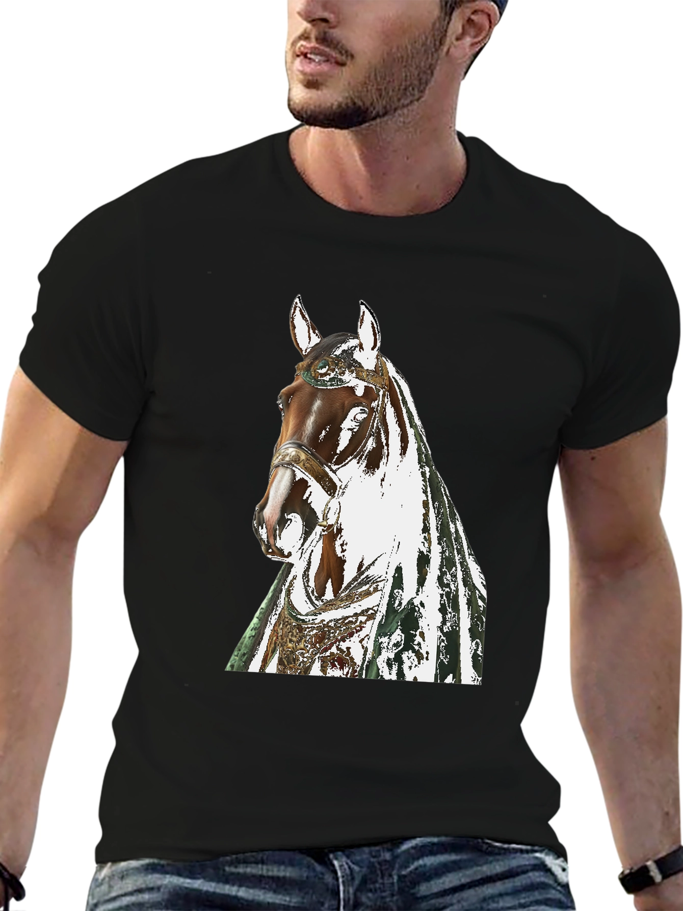 Horse Graphic Tee - Black Cotton T-Shirt