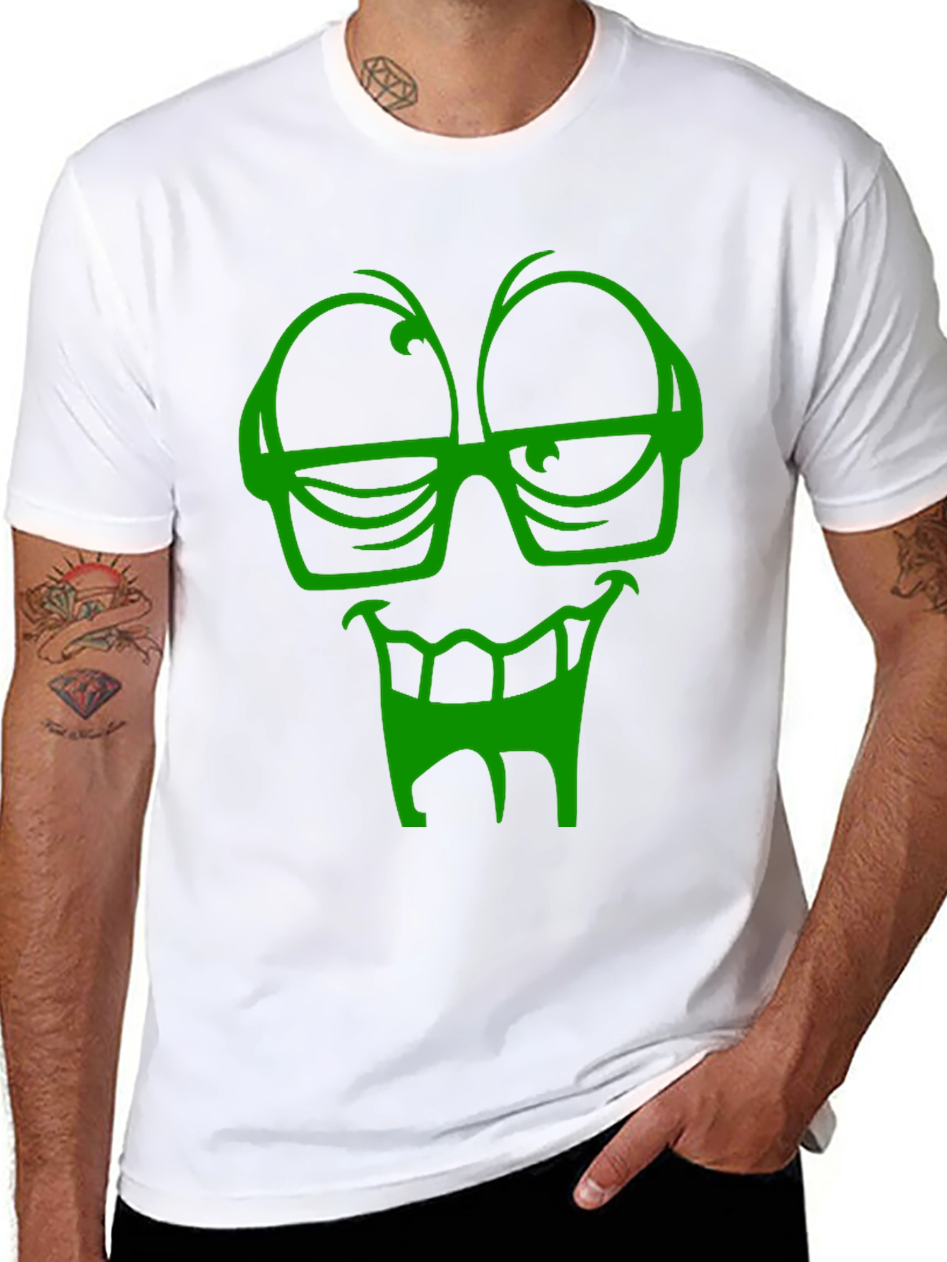 Funky Green Face Graphic Black T-Shirt
