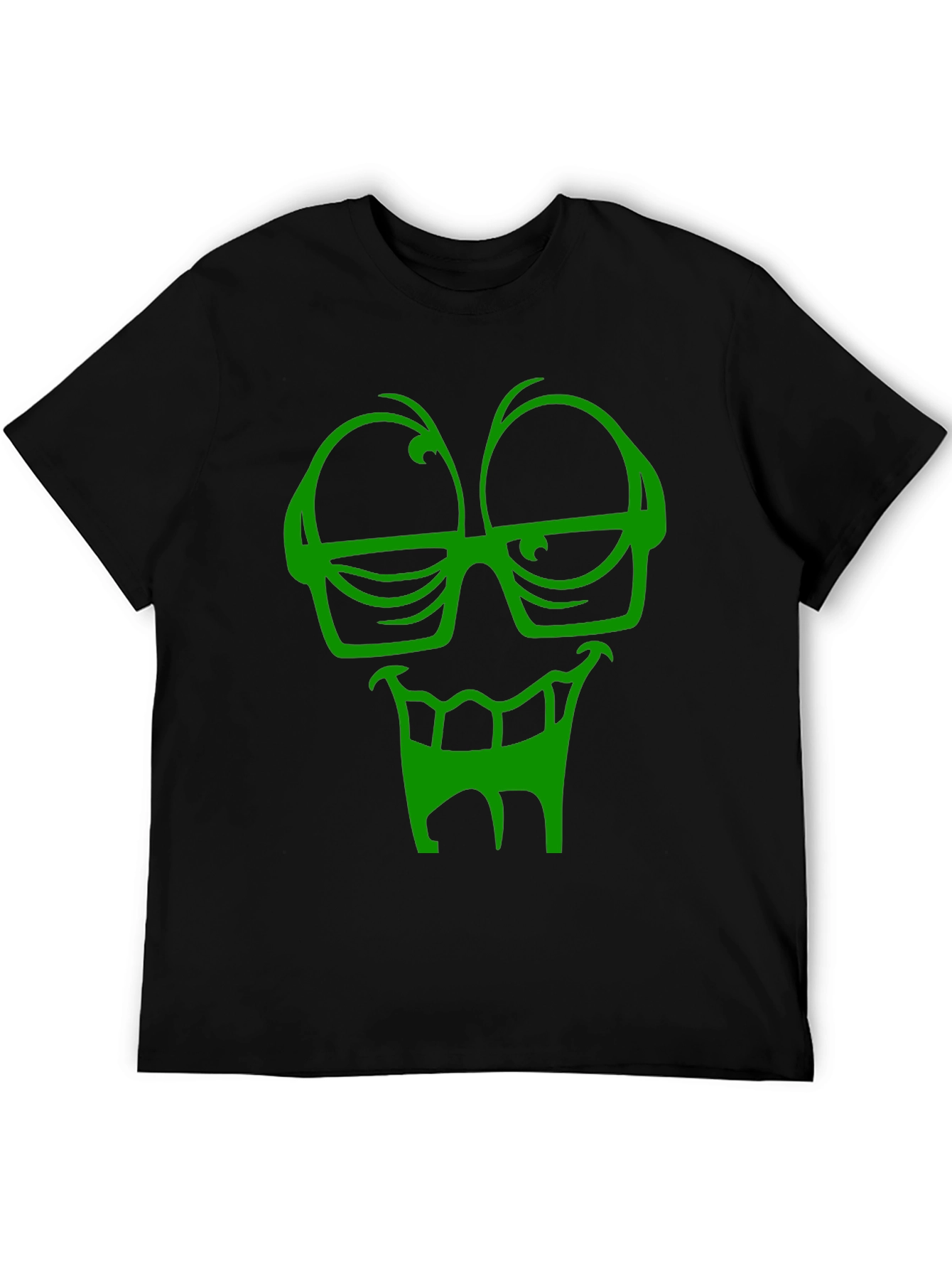 Funky Green Face Graphic Black T-Shirt