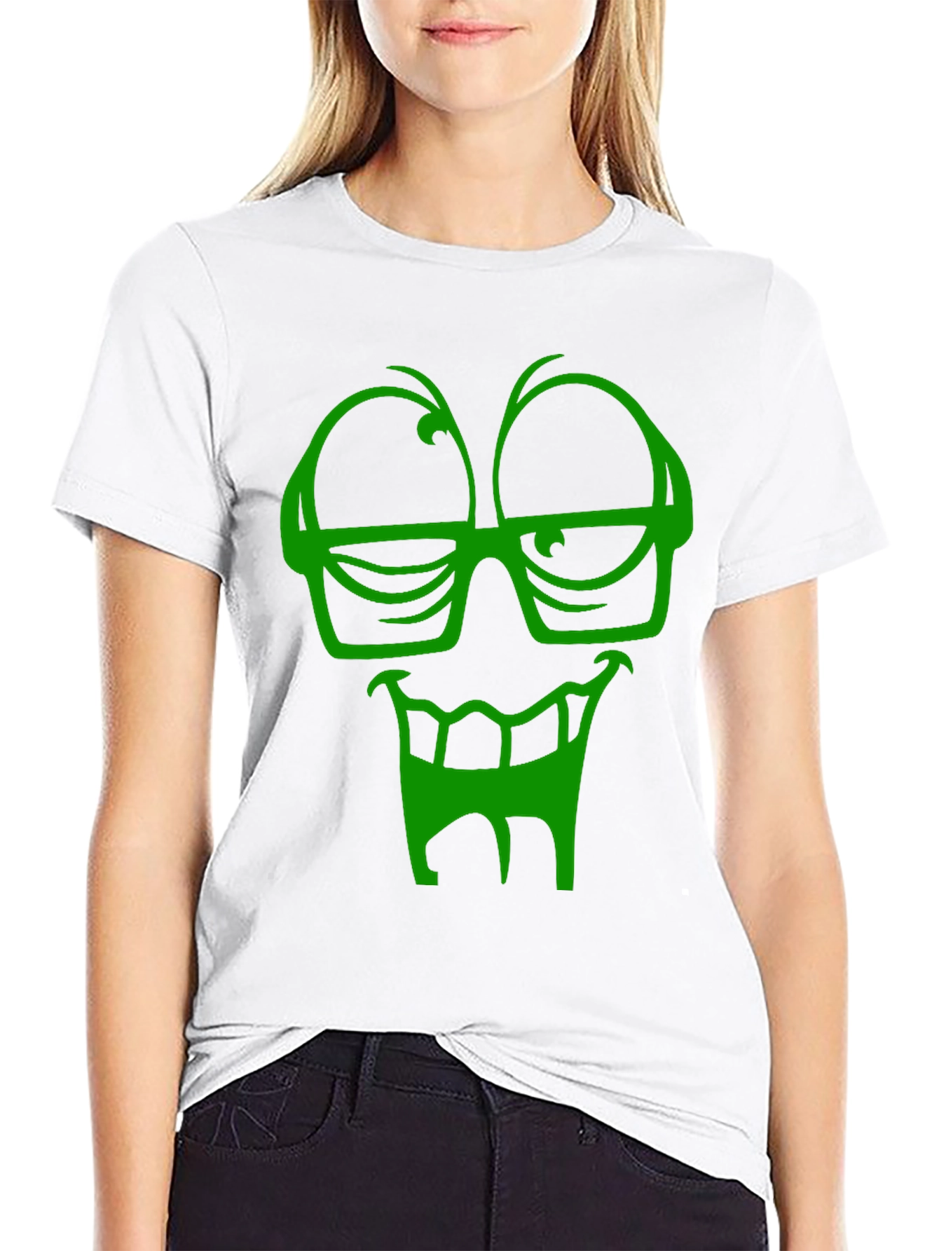 Funky Green Face Graphic Black T-Shirt