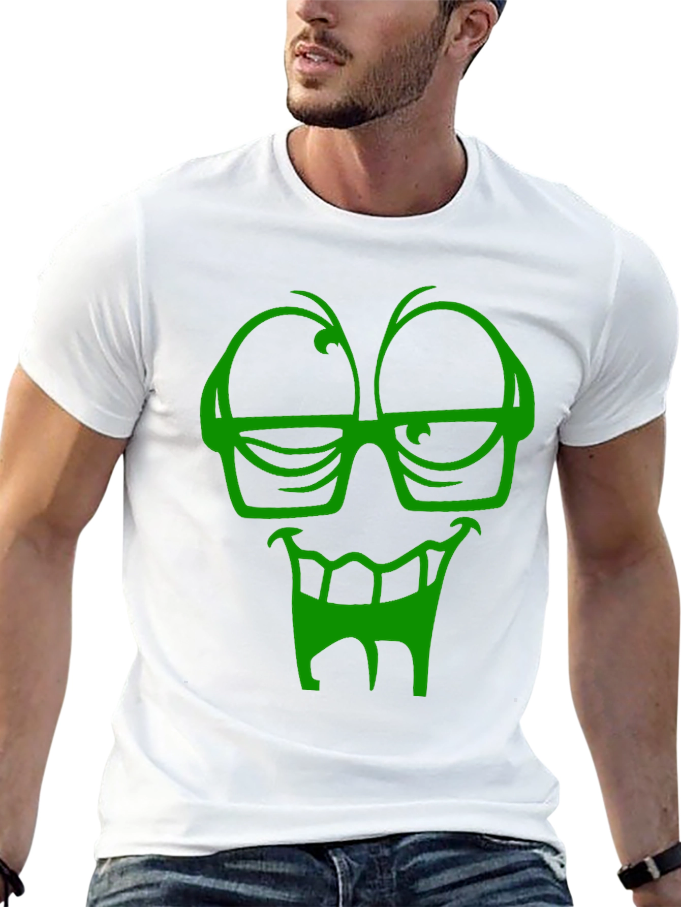 Funky Green Face Graphic Black T-Shirt