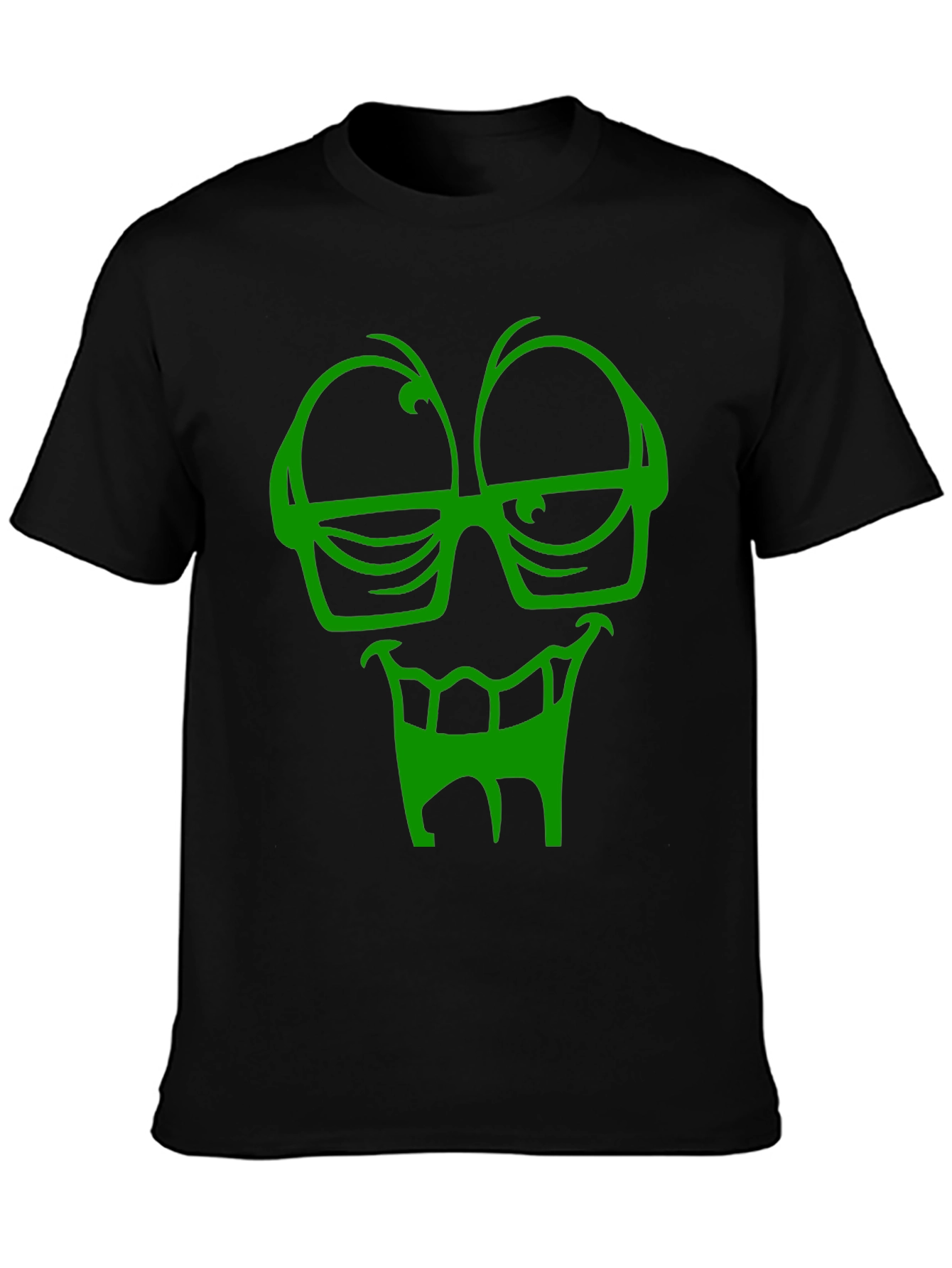 Funky Green Face Graphic Black T-Shirt