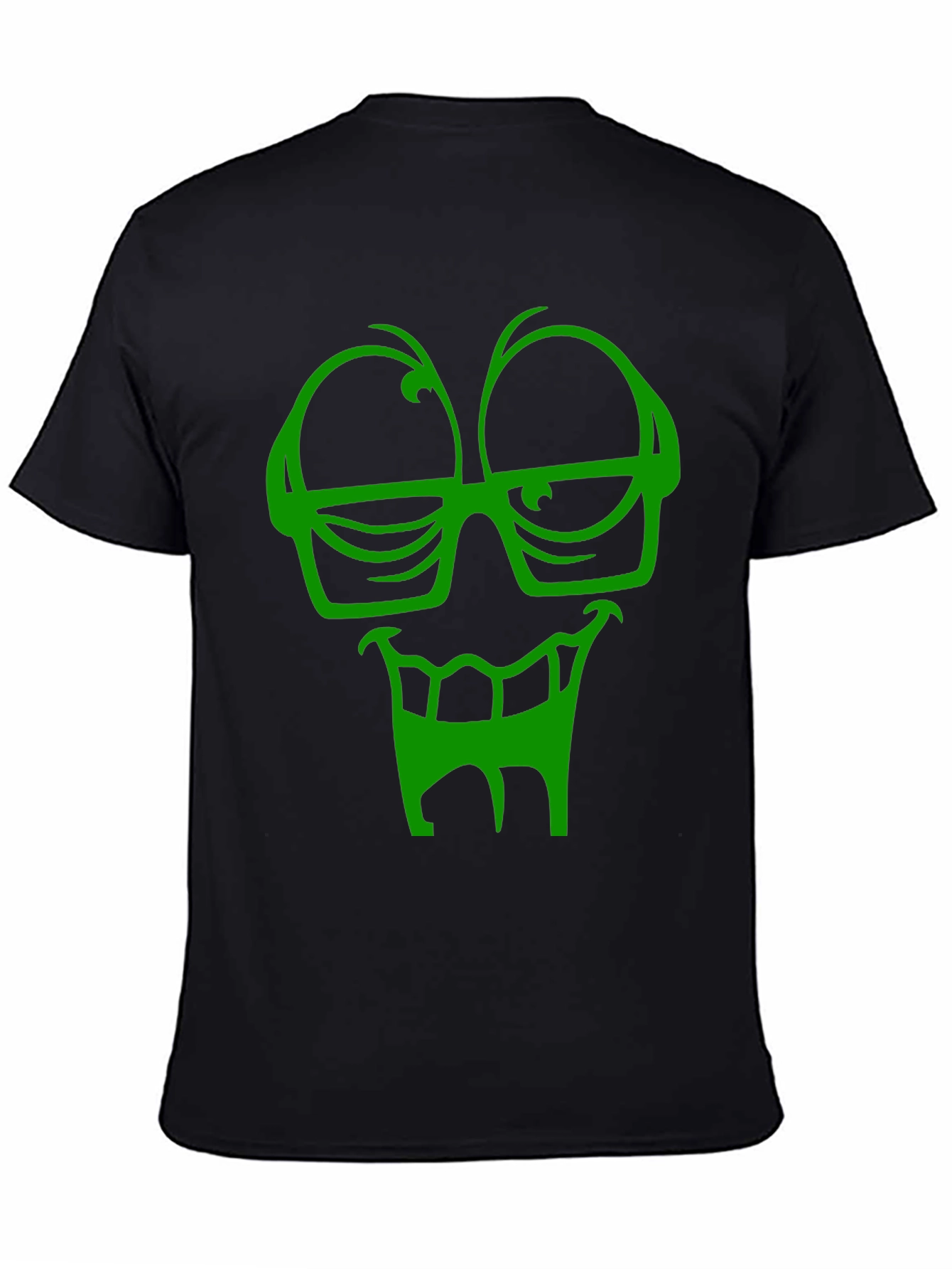 Funky Green Face Graphic Black T-Shirt