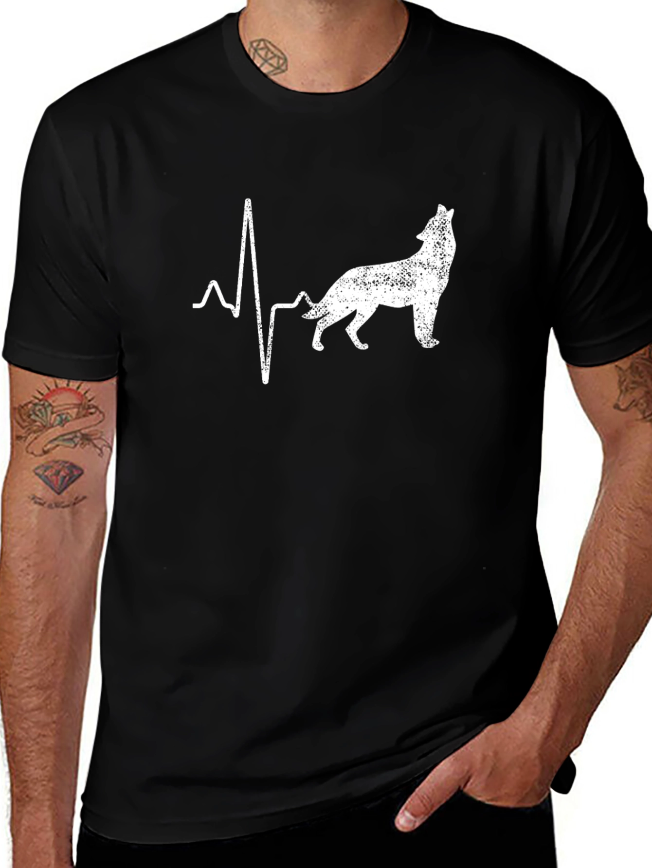 Wolf Heartbeat T-Shirt - Black Animal Graphic Tee