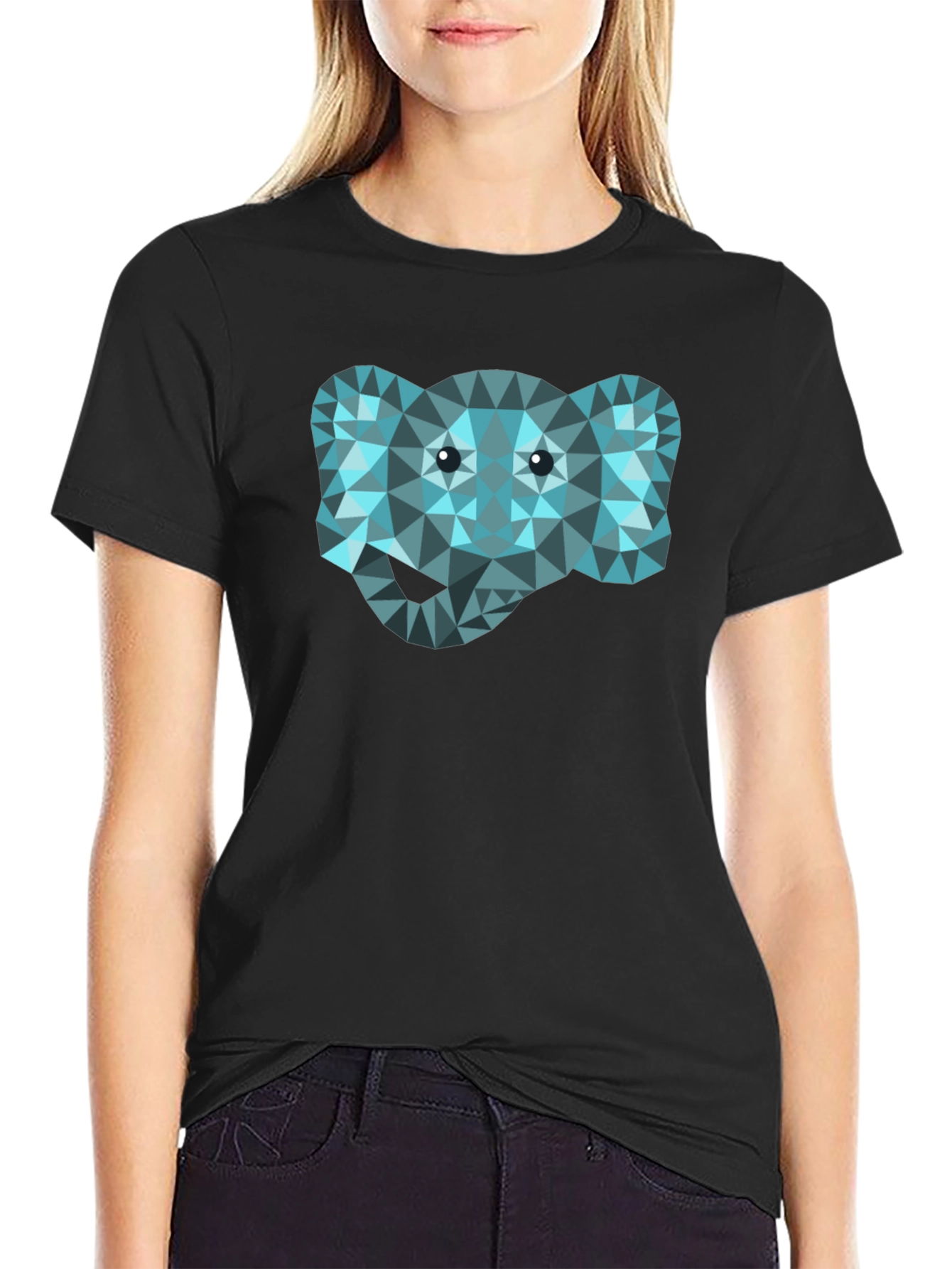 Geometric Elephant Graphic Black T-Shirt