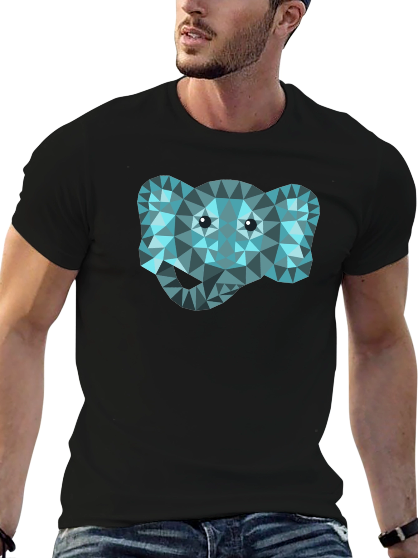 Geometric Elephant Graphic Black T-Shirt