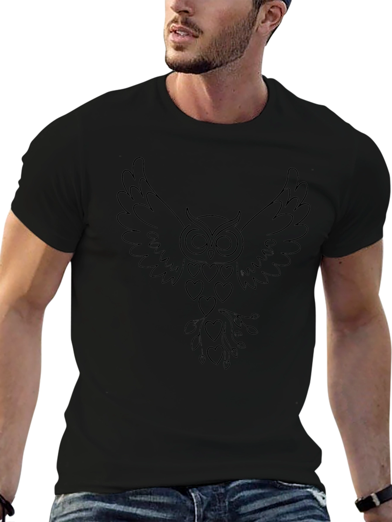 Owl Heart Graphic Tee - Mens Black T-Shirt