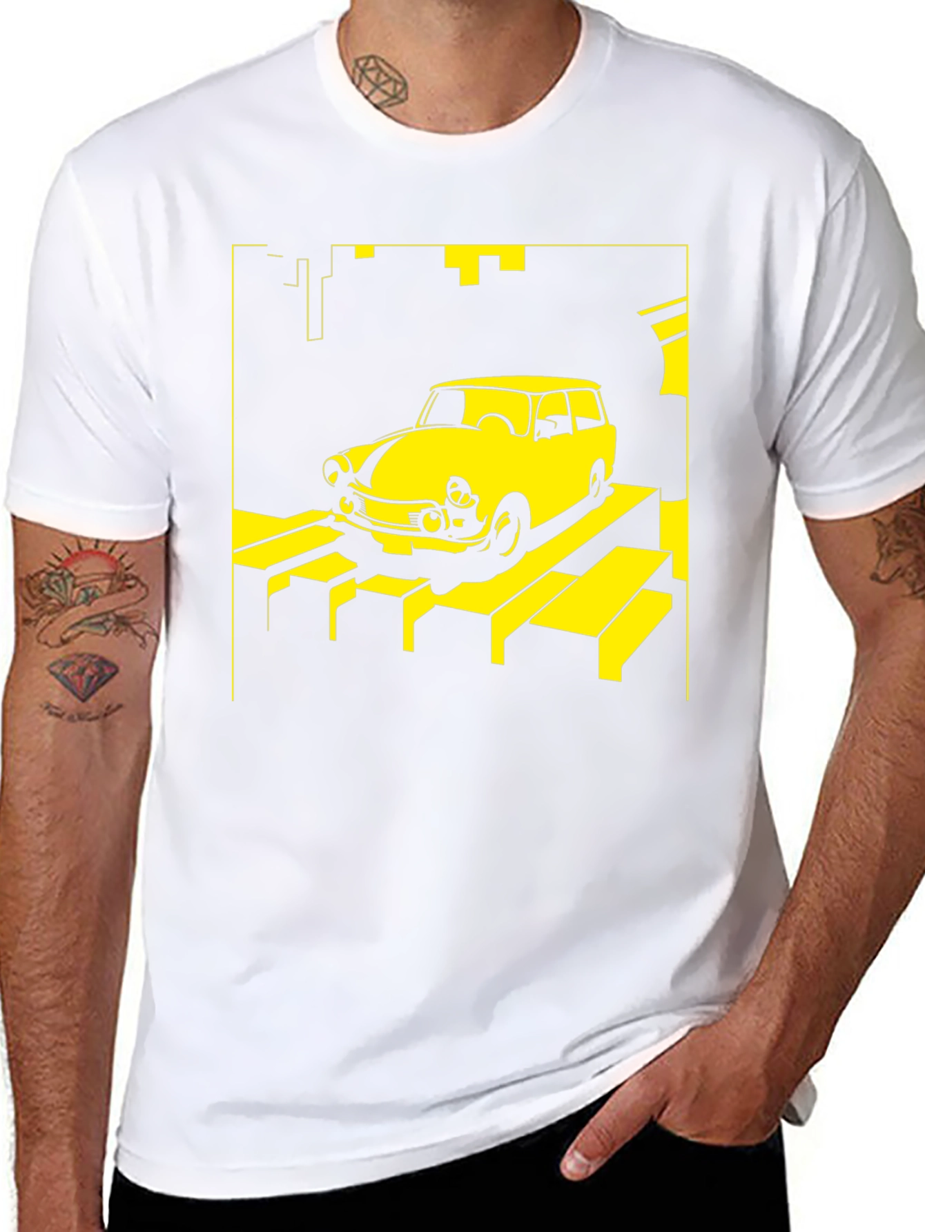 Retro Car T-Shirt - Yellow on Black