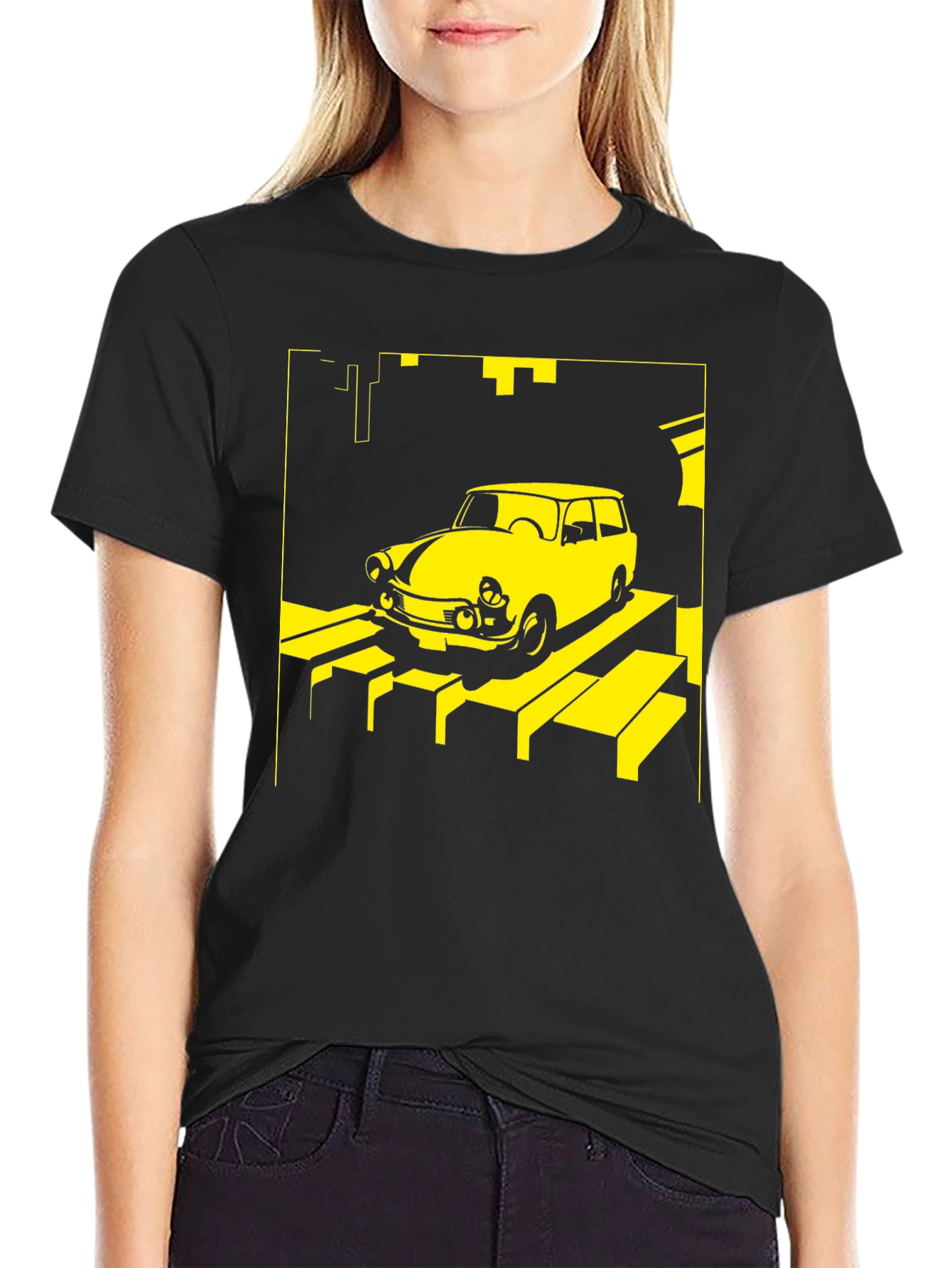 Retro Car T-Shirt - Yellow on Black